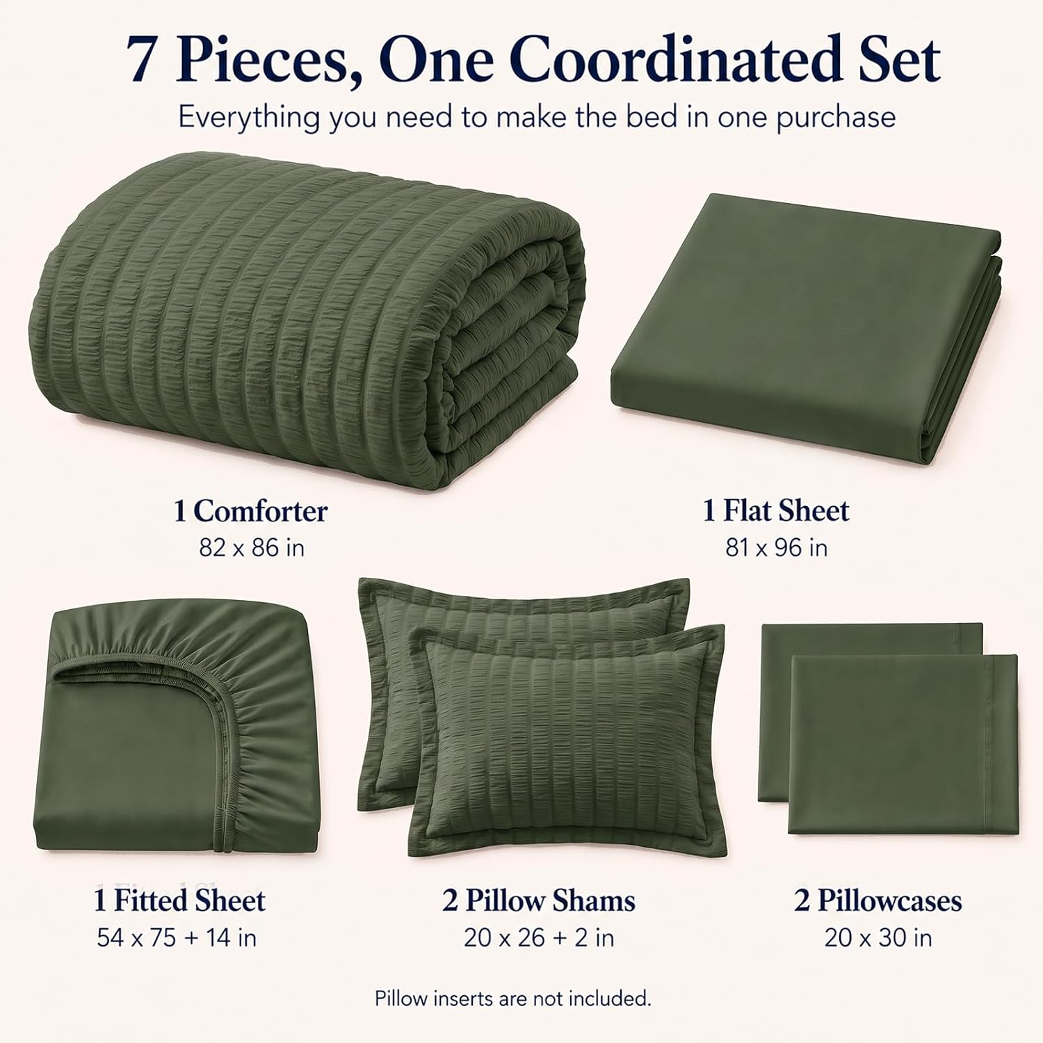 Thumbnail 1 de CozyLux Full Size Comforter Sets Dark Green — 7-Piece Seersucker Luxury Bedding in All-Season Microfiber