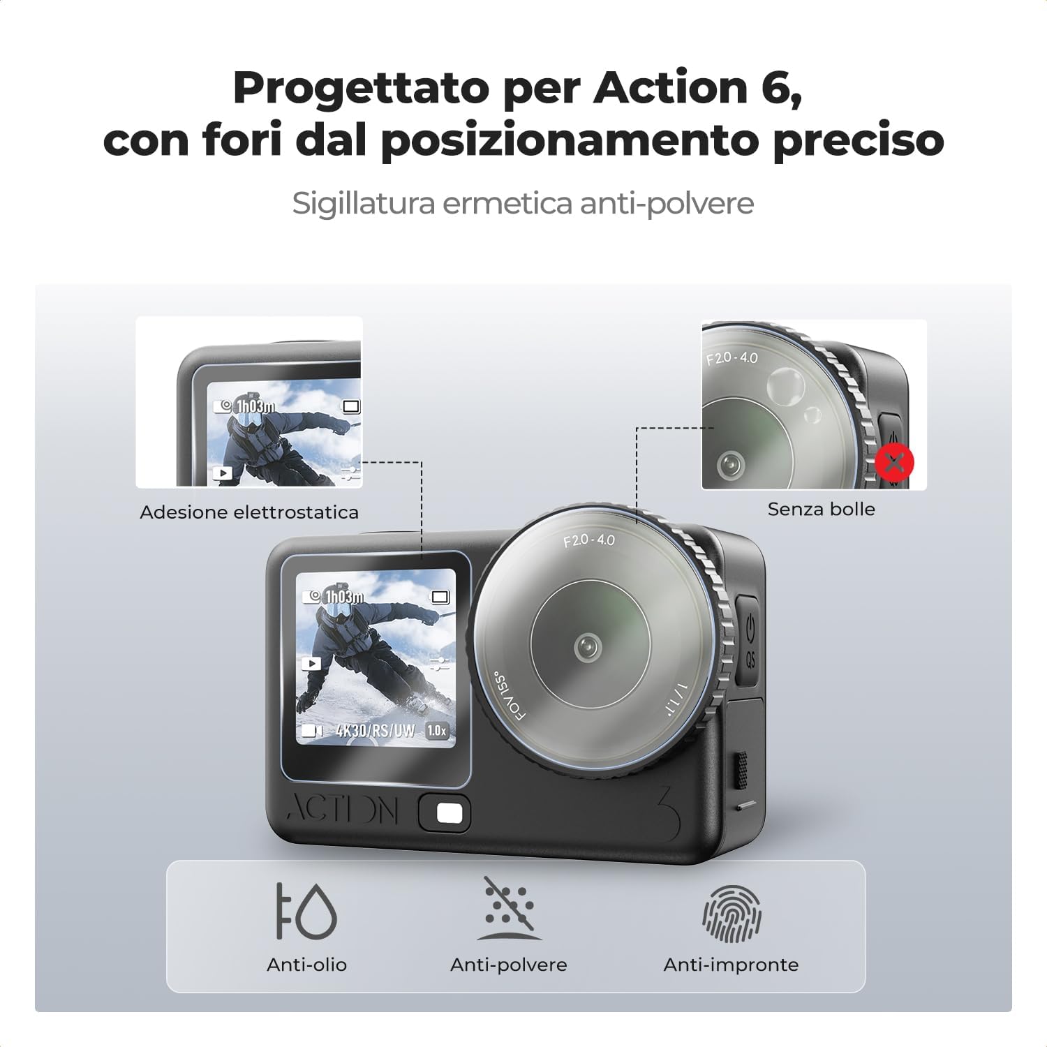 Thumbnail 1 de K&F CONCEPT Proteggi schermo in vetro temperato per DJI Osmo Action 6 – confezione da 2