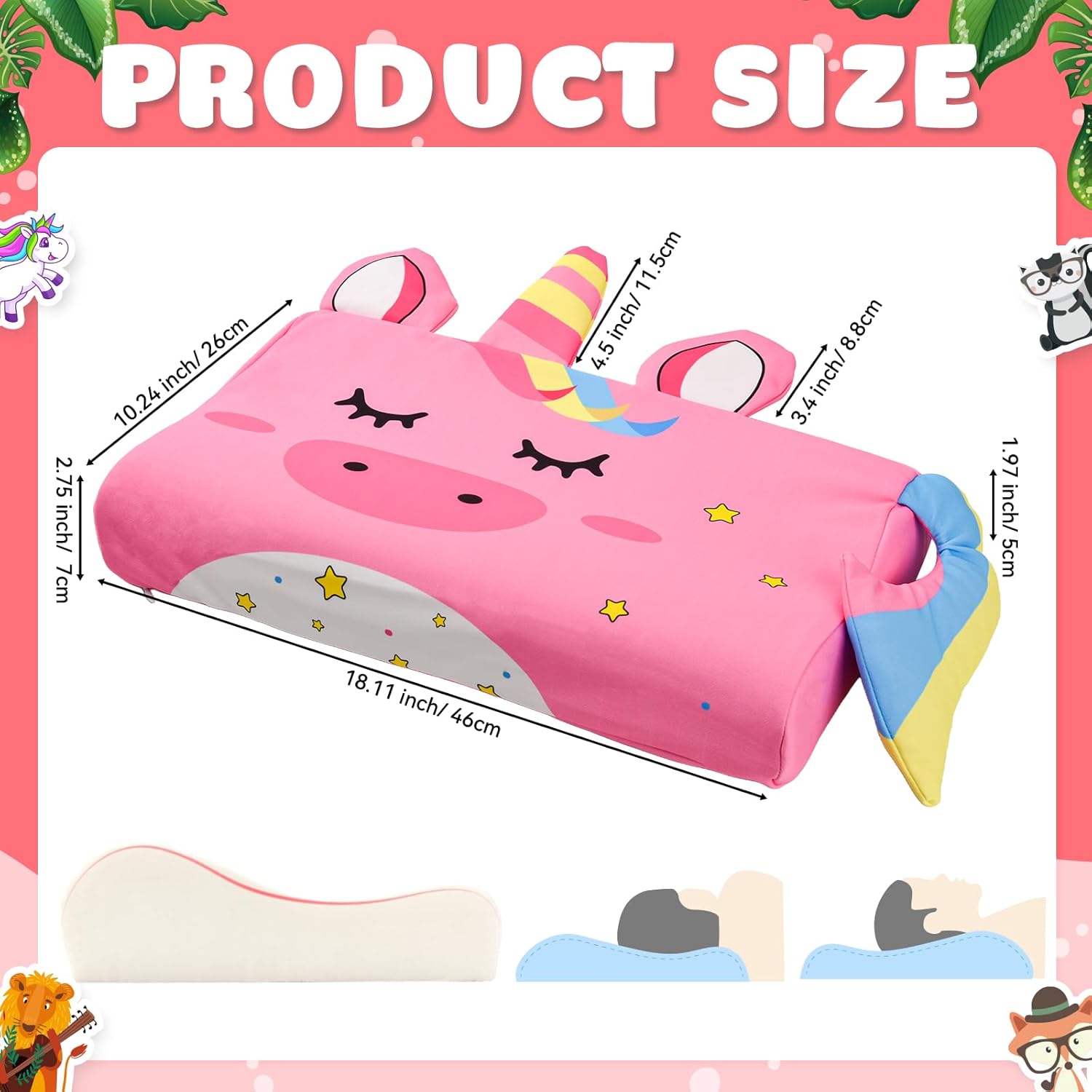 Thumbnail 1 de YAOZUP Cuscino Memory Foam per Bambini (3-10 anni) con federa Unicorno, 45×27×5/7 cm