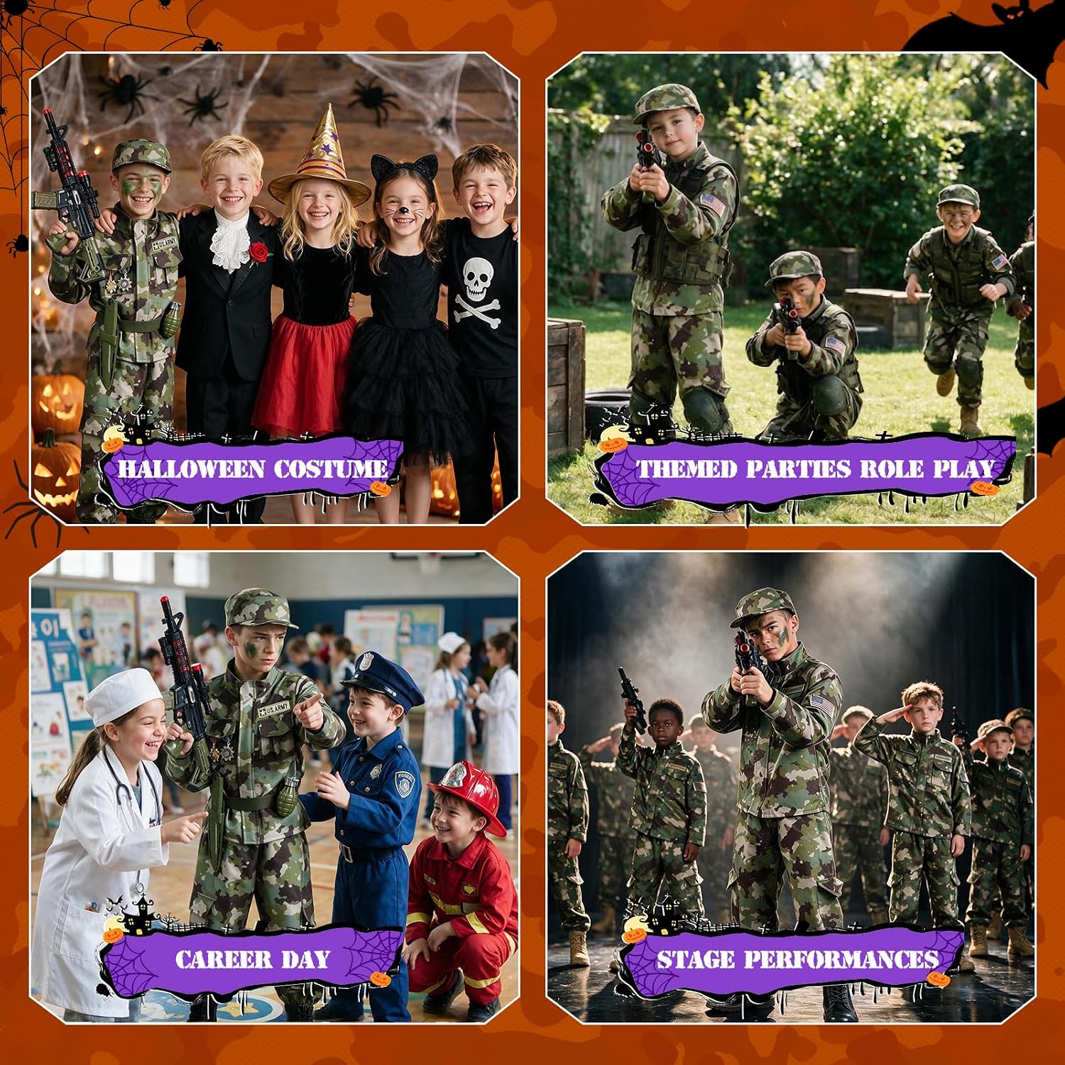 Thumbnail 3 de SNWIDA boys army costume, 14-piece camouflage soldier dress-up set