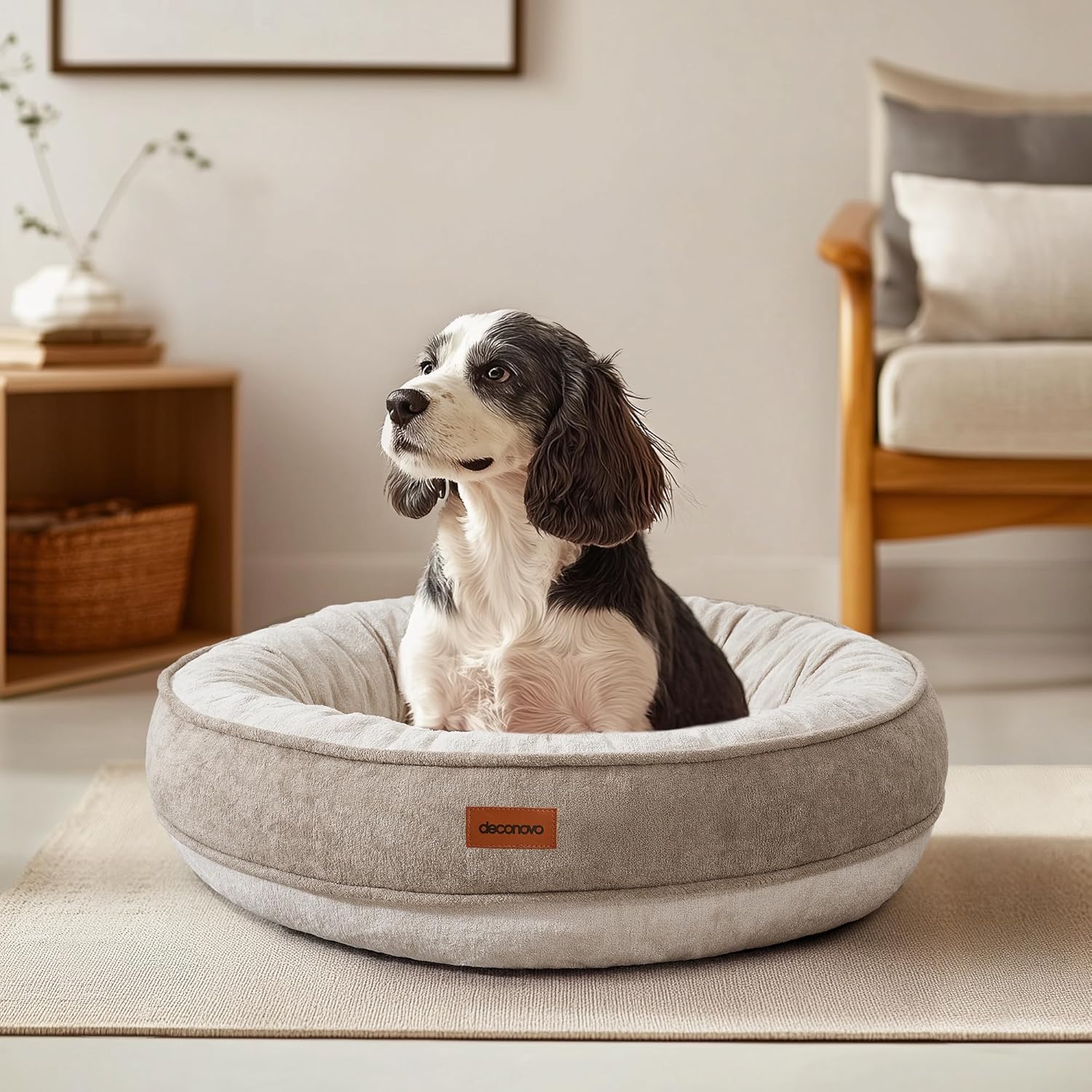 Tapis orthopédique Deconovo pour chien (51x51x15) taupe et blanc cassé