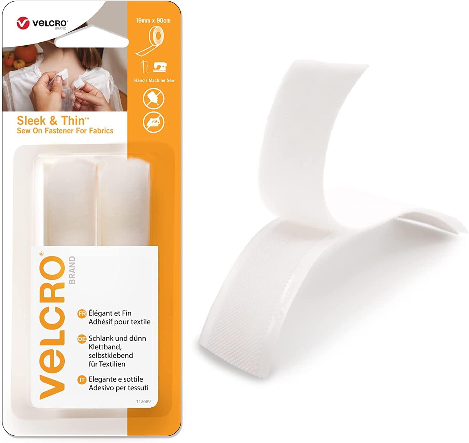 Detalle de VELCRO Brand Sleek & Thin VEL-30184-WEU – biała taśma na rzep 19 mm x 60 cm