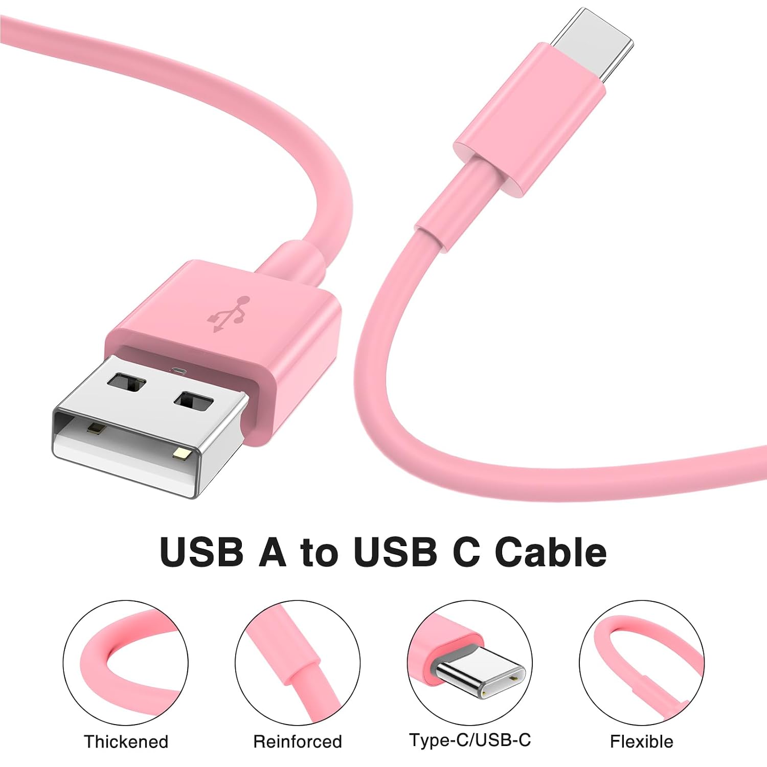 Thumbnail 5 de USB C Kabel [1M+2M, 2 Stück] für iPhone 15/16 Carplay, iPad Pro, Samsung Rosa – USB-A auf USB-C Kabel