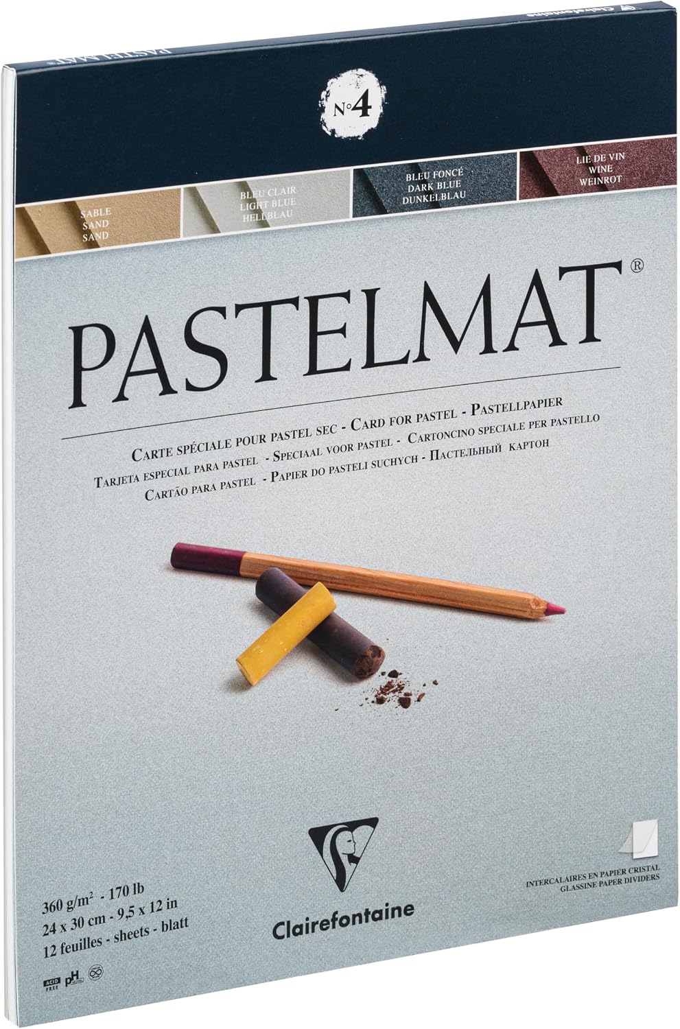 Detalle de Clairefontaine Pastelmat Pastel Card Pad No.4 (12 Sheets) 360gsm, 24 x 30cm – Assorted Colours