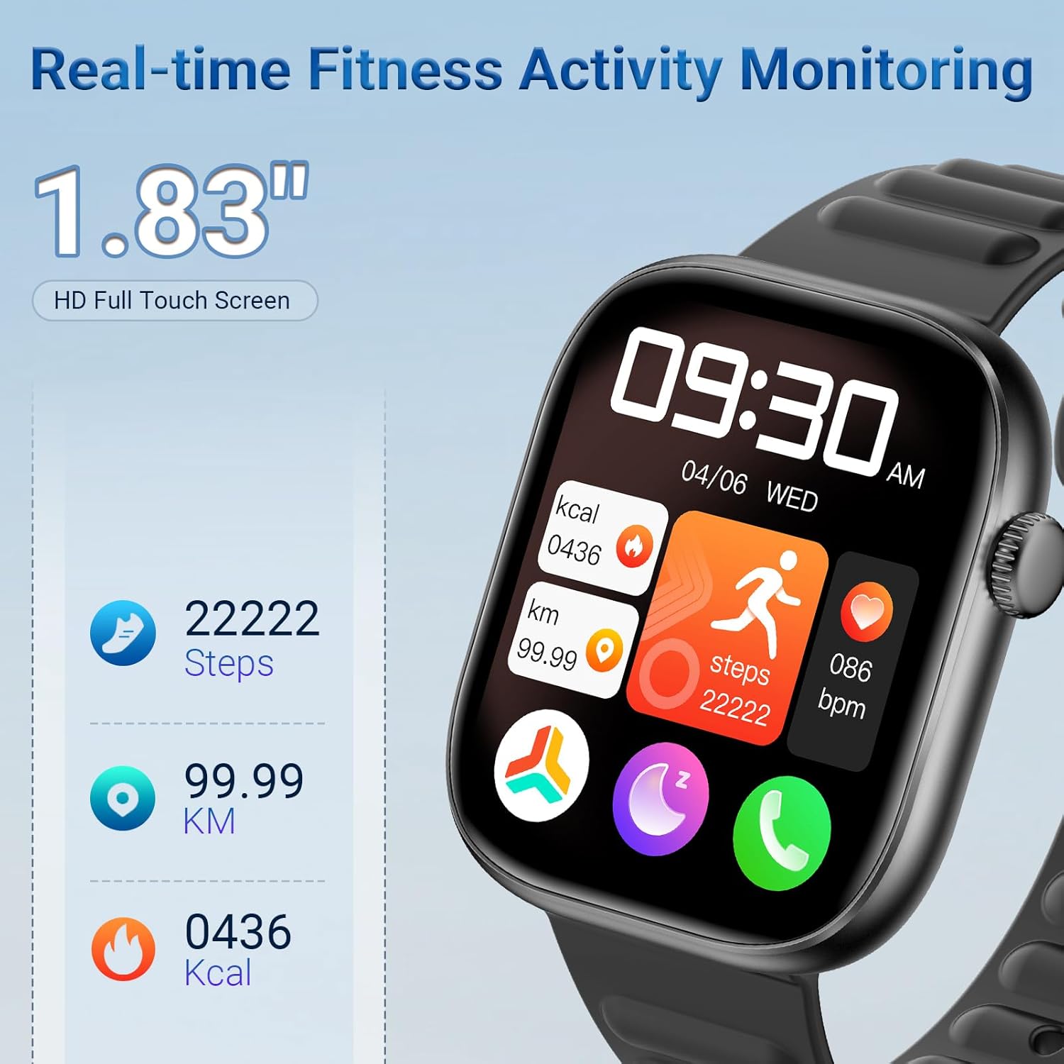 Detalle de BingoFit Smart Watch 1.83" HD Screen – Health Tracking & Bluetooth Calls