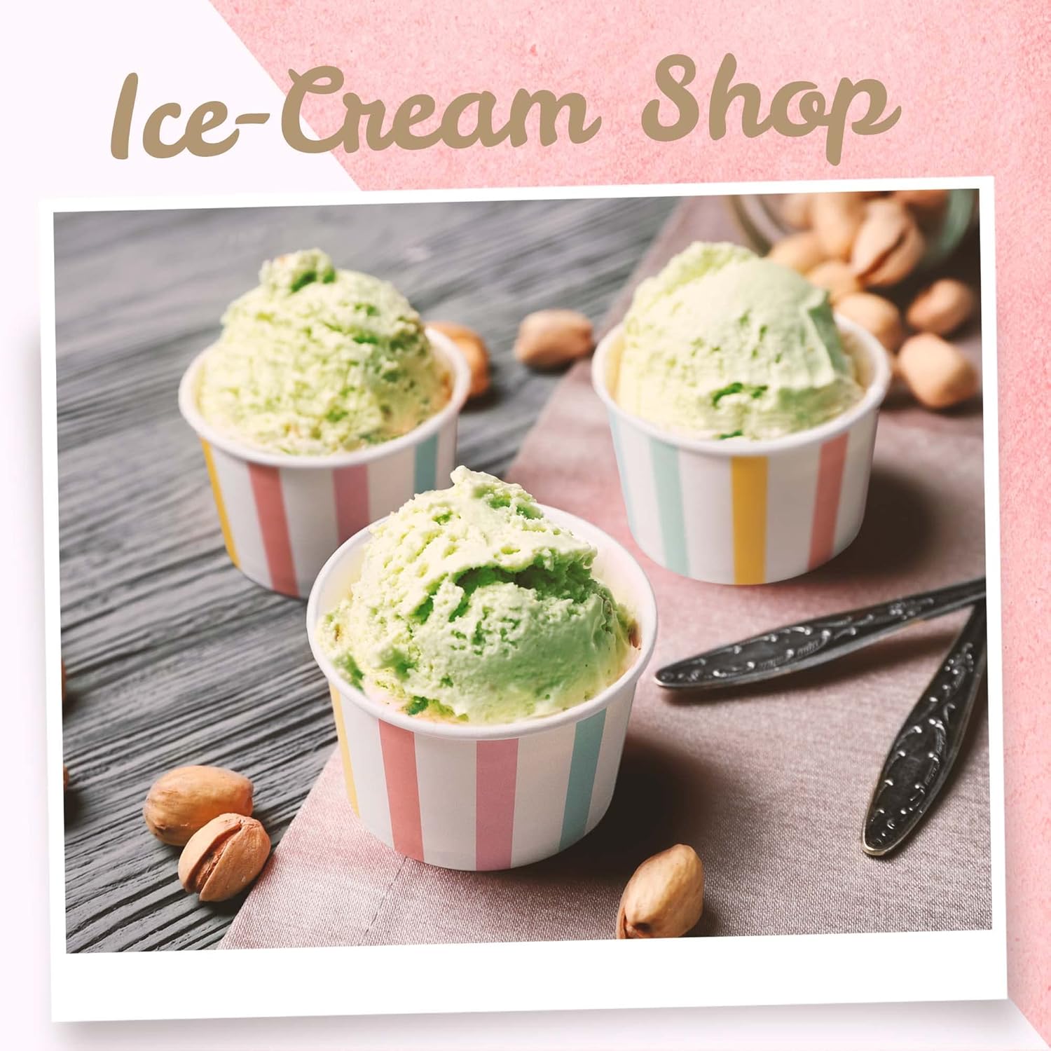 Thumbnail 2 de MATICAN 5.5-Oz Paper Ice Cream Cups, 50-Count: Pastel Stripes for Hot or Cold Treats