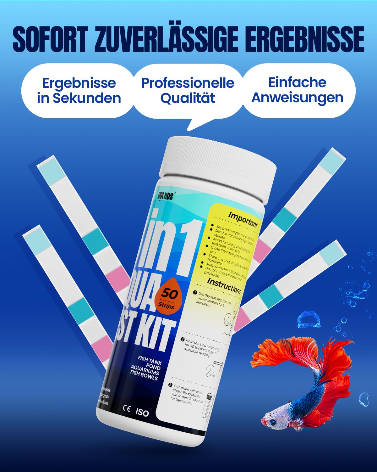 Detalle 2 de Wolmds Aquarium Teststreifen 50er 8‑in‑1 📋