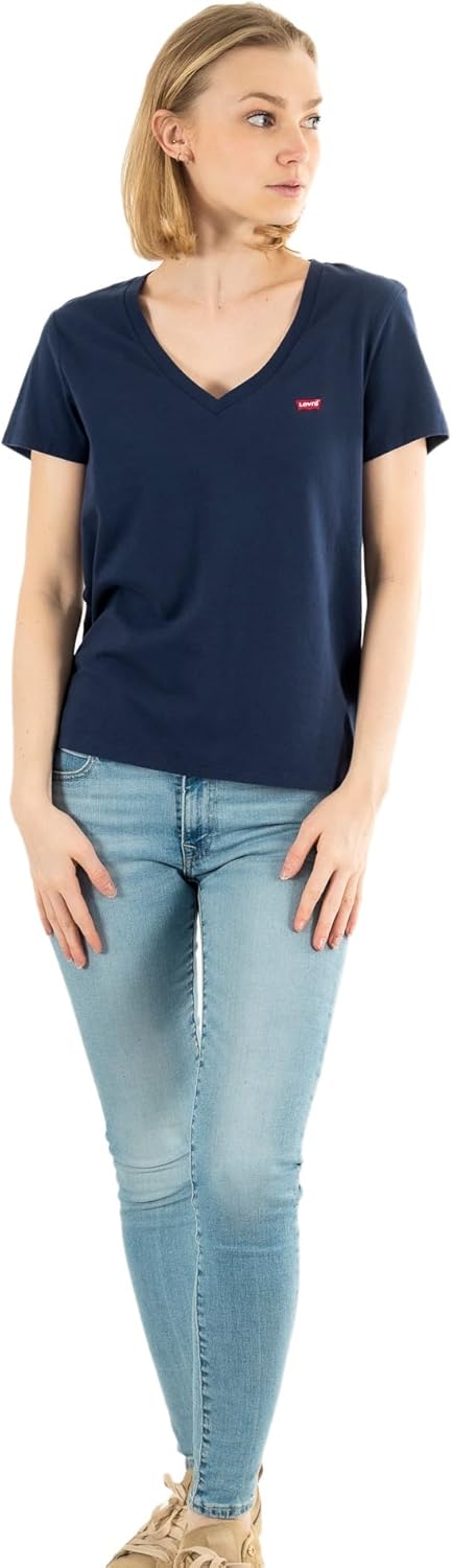Detalle de Levi's The Perfect V-Neck Maglietta Donna, Chesthit Logo – Comfort e stile per l’estate