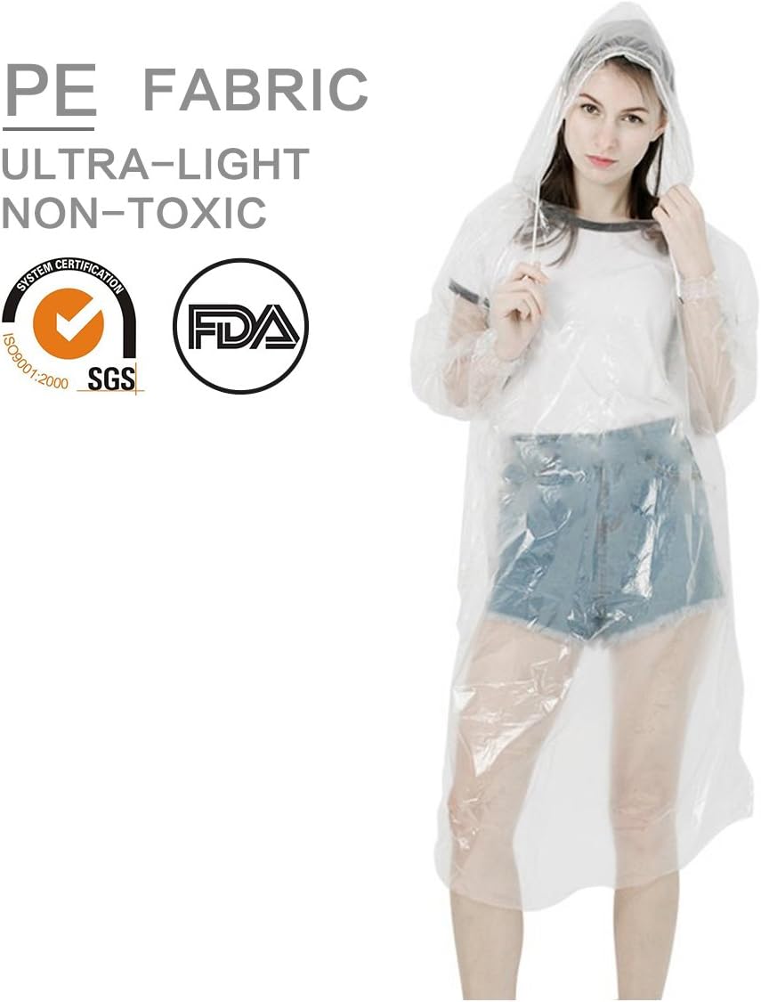 Detalle de LEBEXY Einweg Regenponcho mit Kapuze Transparent – 5 Stück