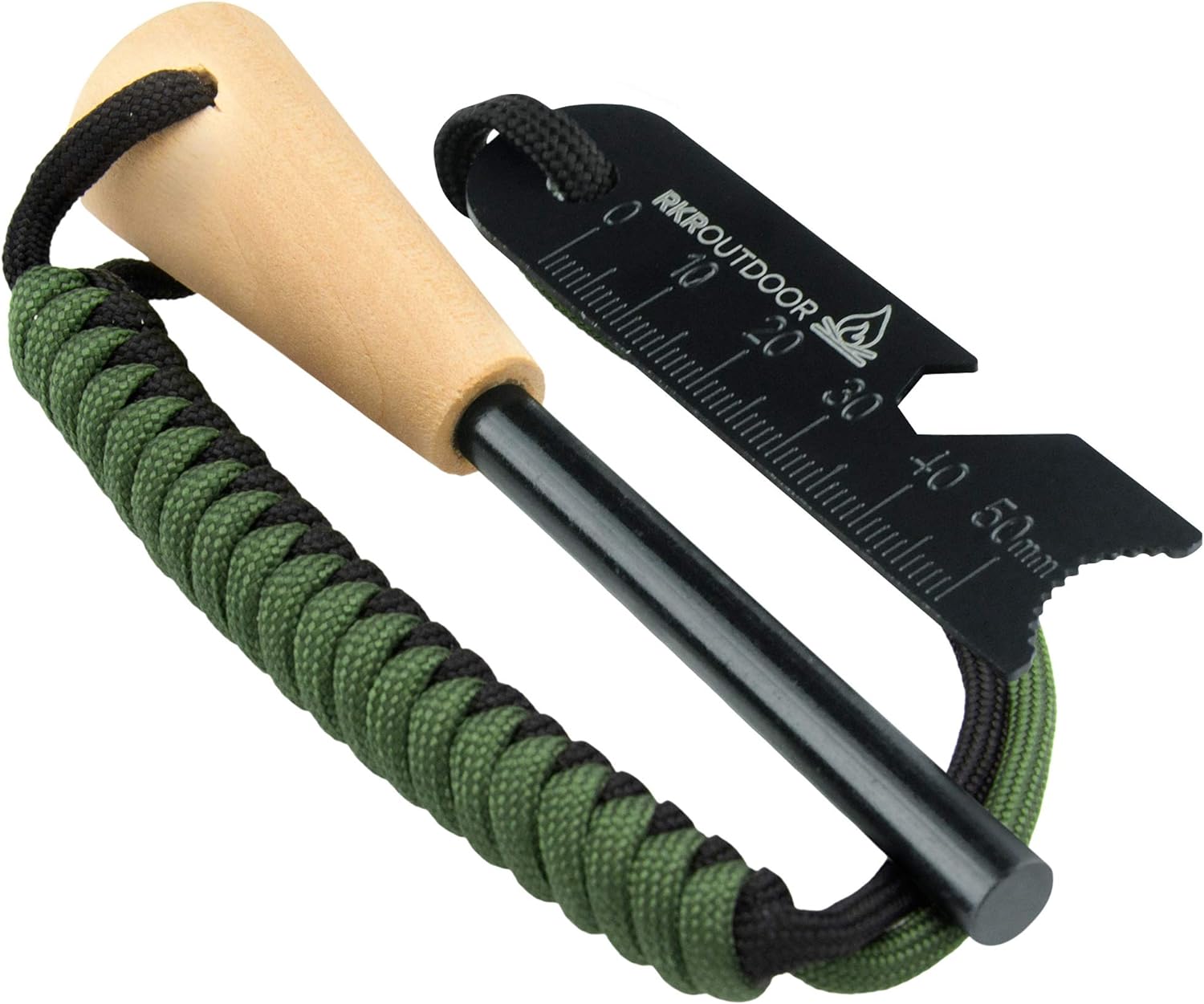 RKR OUTDOOR Ferro Rod Flint Fire Starter Kit with Handcrafted Wood Handle