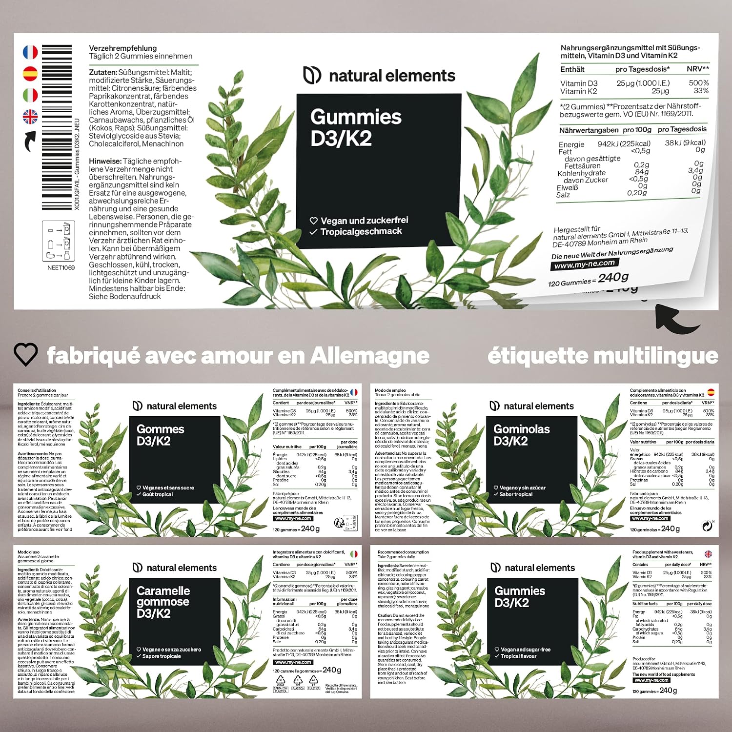 Thumbnail 4 de Gommes D3 & K2 1 000 U.I. (120 gummies) – goût tropical, véganes et sans sucre