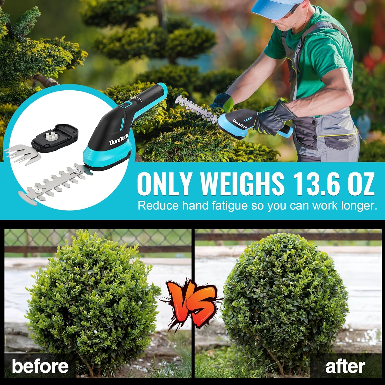 Thumbnail 6 de DURATECH Cordless 3-in-1 Hedge Trimmer: 3.6V, 50-Inch Pole, USB-C Rechargeable