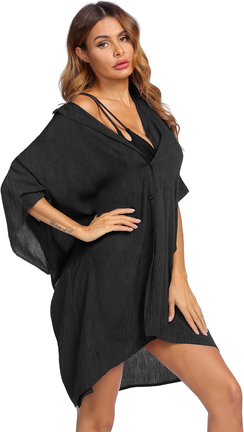 Detalle de Ekouaer Swimsuit Cover-Up Shirt, Button-Down