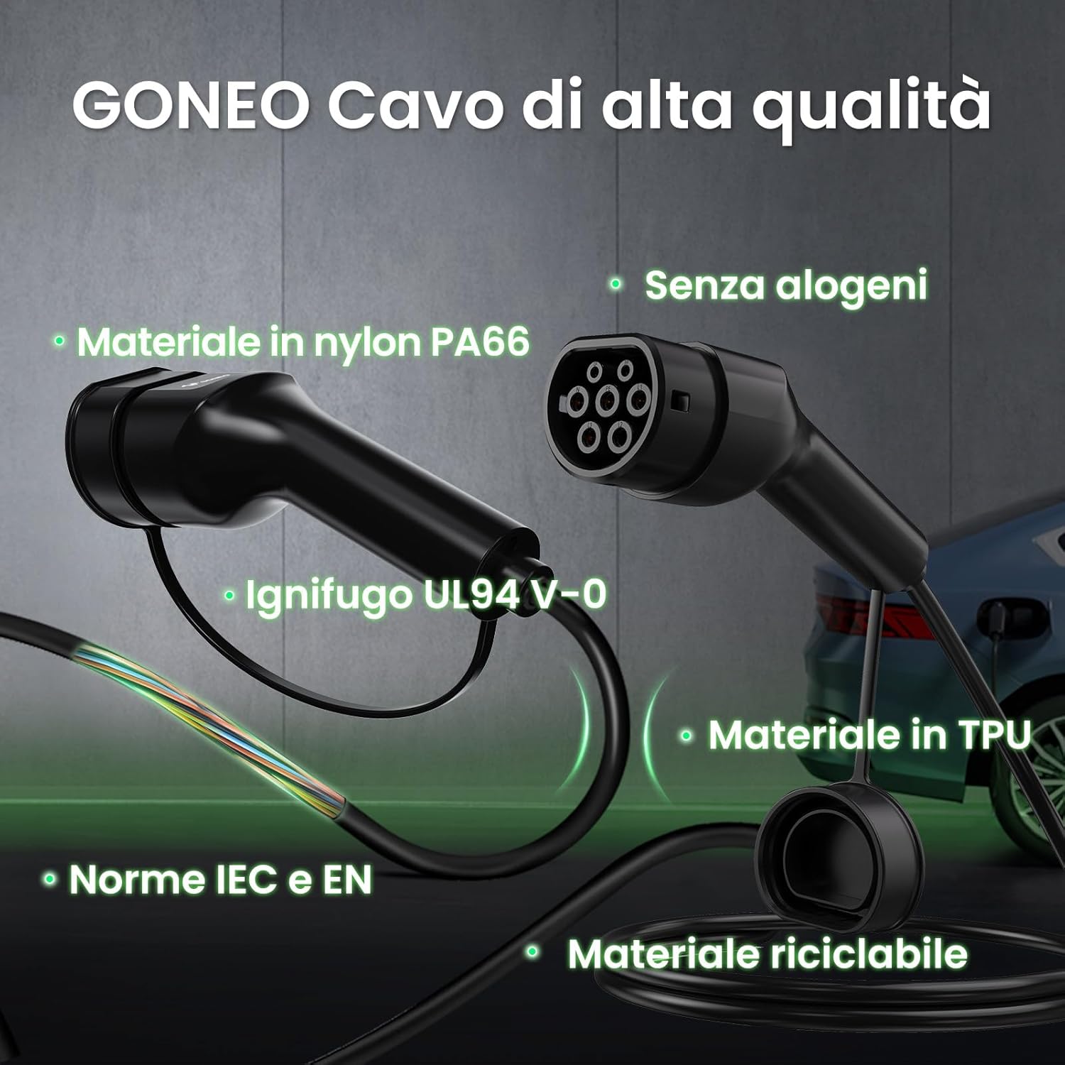 Thumbnail 6 de GONEO cavo di ricarica Tipo 2 11 kW, 7 m e 16 A per auto elettriche trifase (EV/PHEV) con borsa