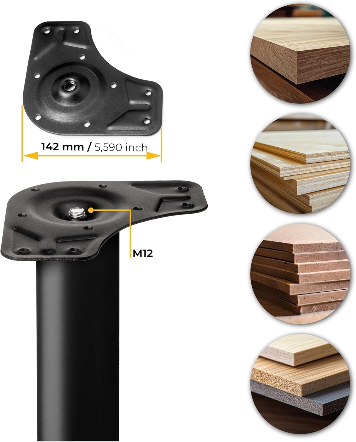 Thumbnail 5 de Emuca - Gambe regolabili per tavolo Ø60, kit 4 piedi in acciaio, altezza regolabile 710-730 mm, colore nero