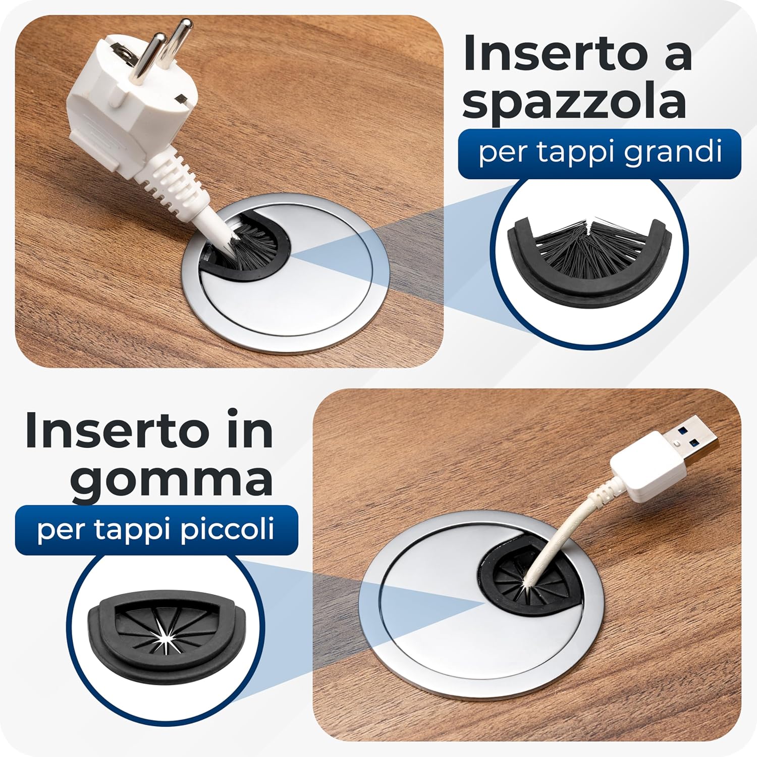 Thumbnail 2 de BRUCE.® Premium Passacavi Scrivania – 2 pezzi Ø60 mm, 2 passerelle differenziate, finitura Argento