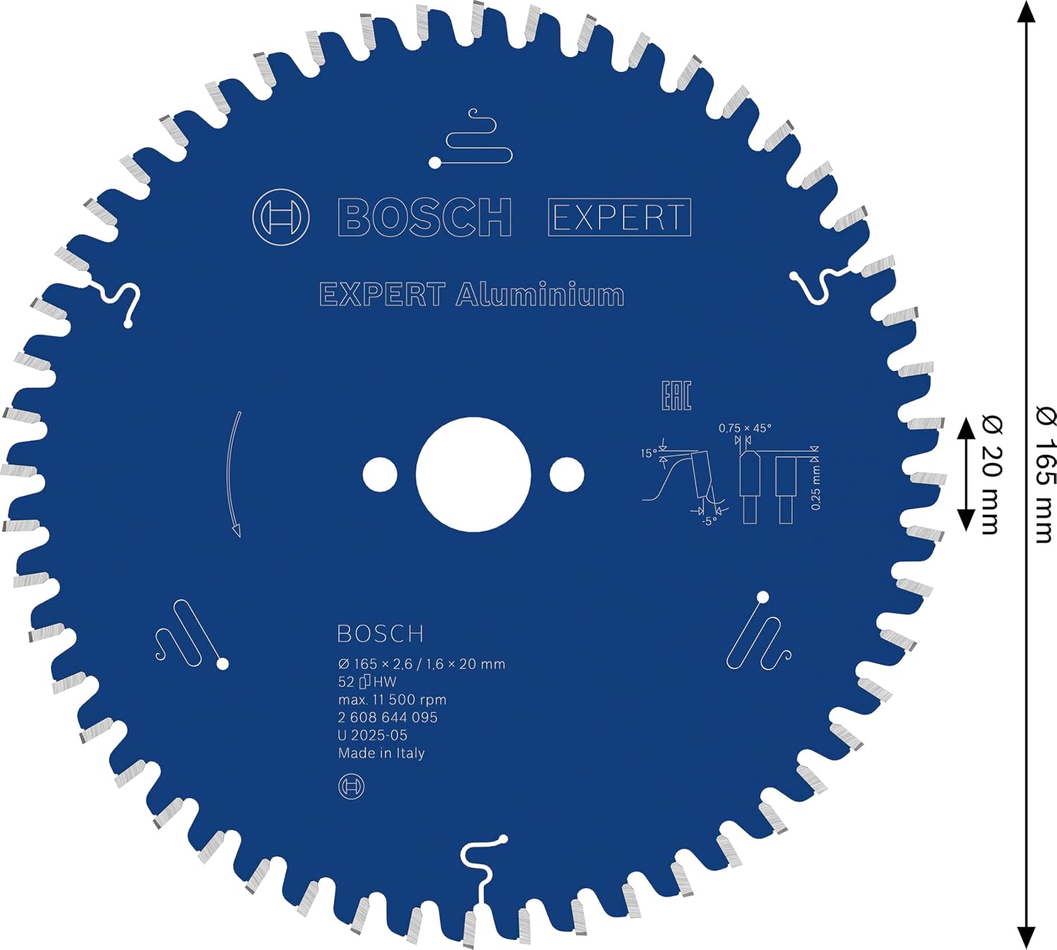 Detalle de Bosch EXPERT aluminiumsågklinga 165 mm, 52 tänder och hårdmetallteknik