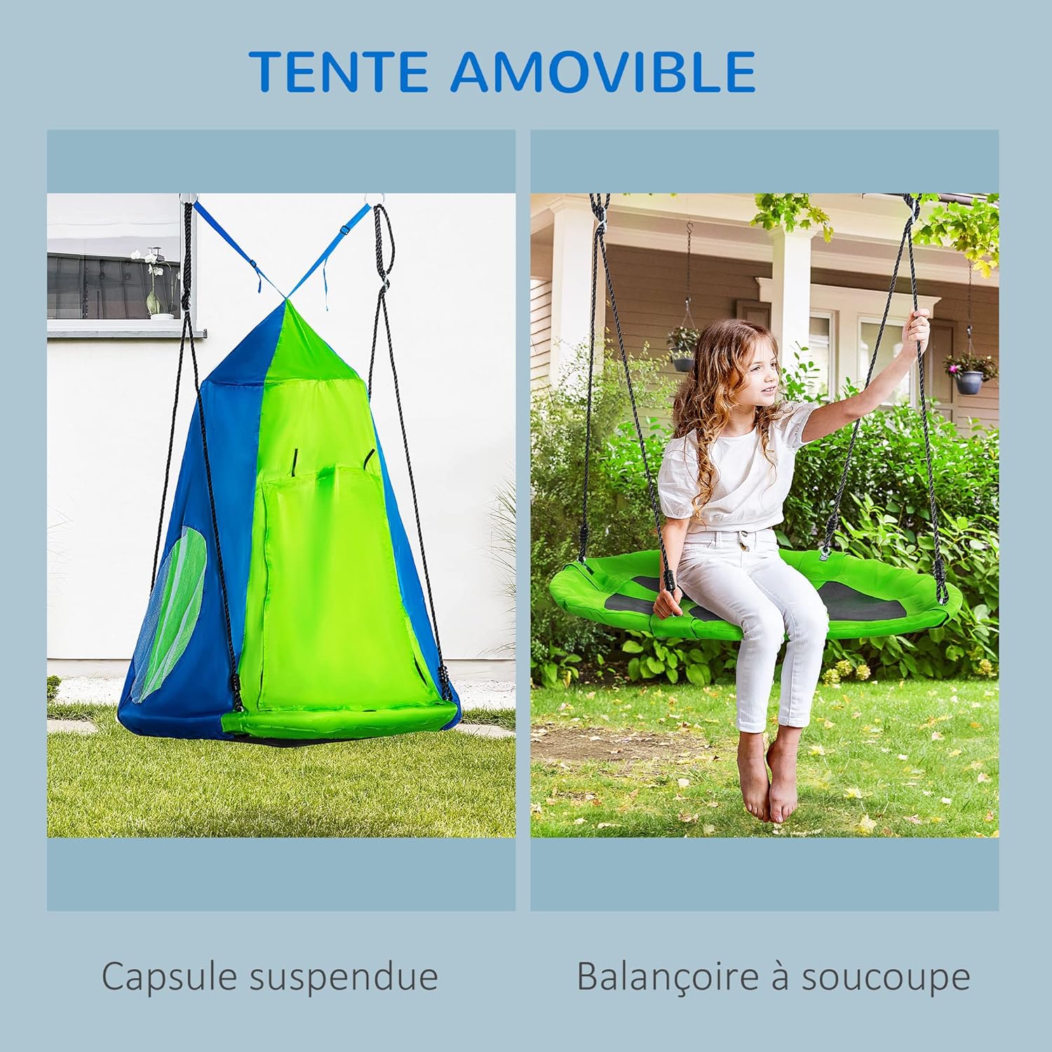 Detalle de Outsunny balançoire nid d’oiseau ronde Ø 100 cm avec tente amovible