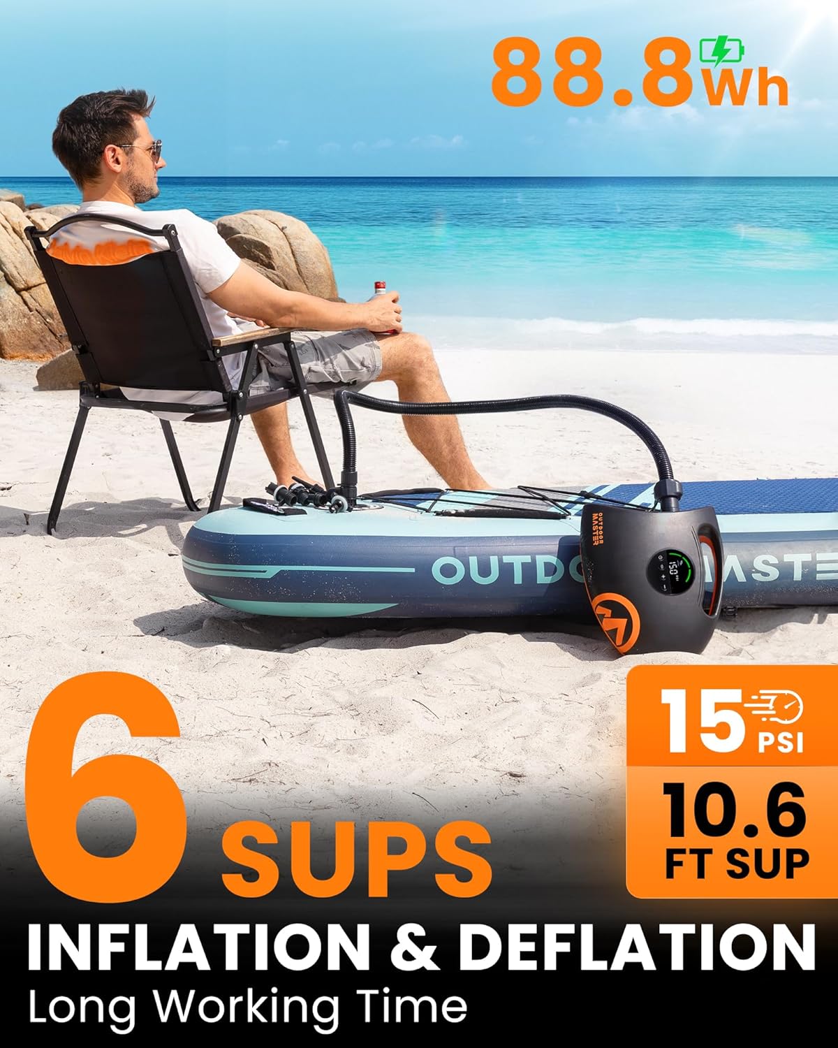 Thumbnail 1 de OutdoorMaster Shark 2S electric SUP air pump with 88.8Wh rechargeable battery (up to 20PSI, Type-C/12V input)