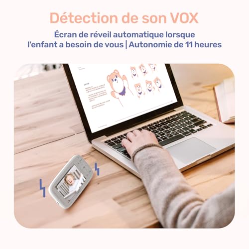 Detalle de jeeber 1080P WiFi Babyphone Caméra Bébé – Écran IPS 4" et PTZ 360°