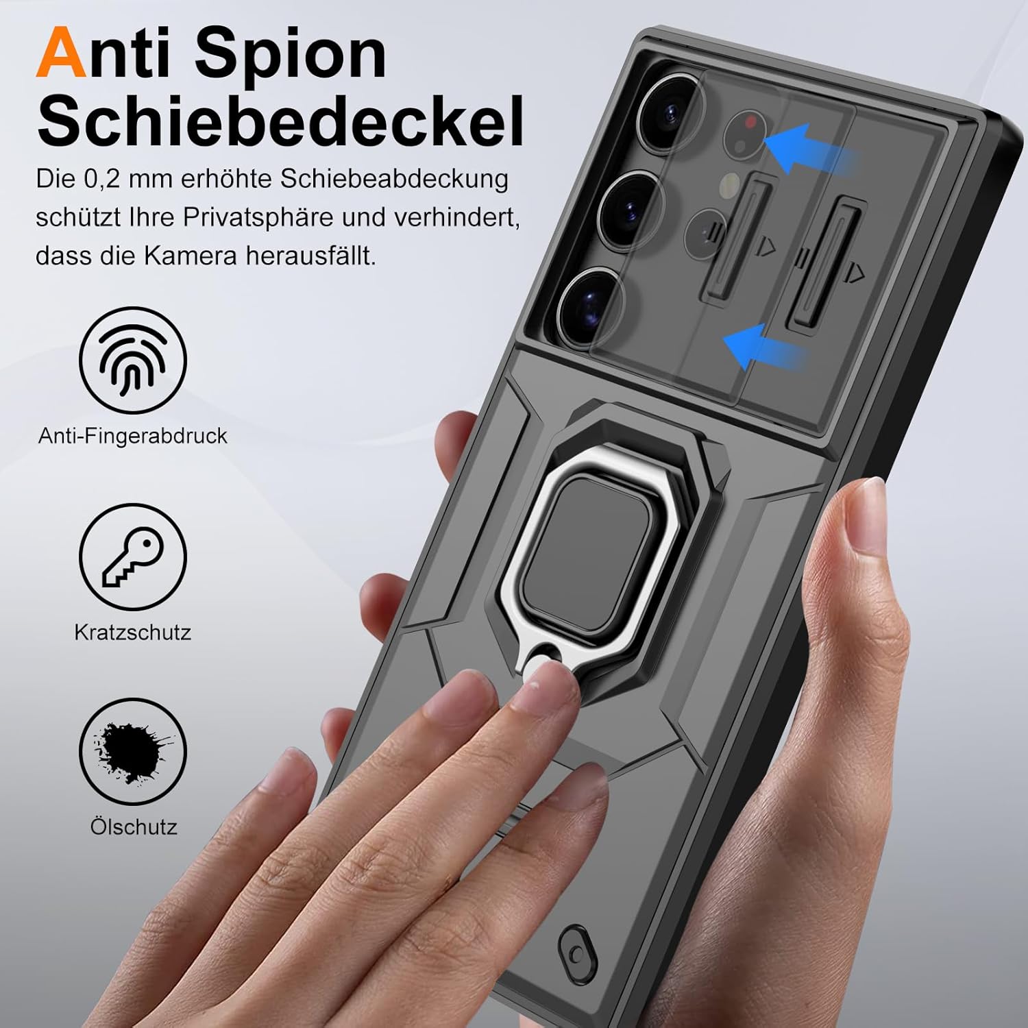 Thumbnail 6 de Vanki Hülle für Samsung Galaxy S24 Ultra – Kameraschutz, schiebbarer Objektivschutz, 360° Drehständer