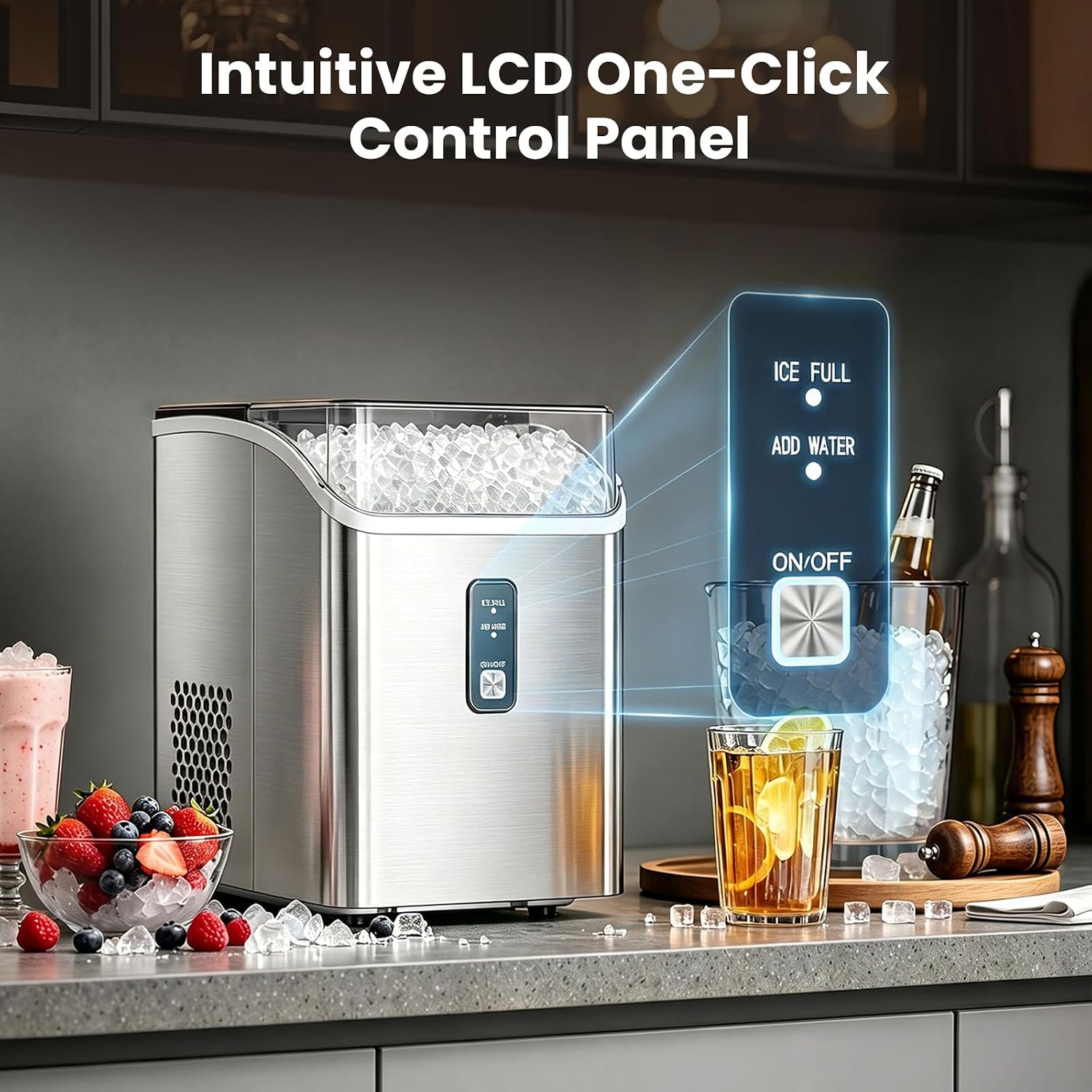 Detalle 2 de Electactic HZB-15NG/S Nugget Ice Maker, Self-Cleaning Countertop Machine