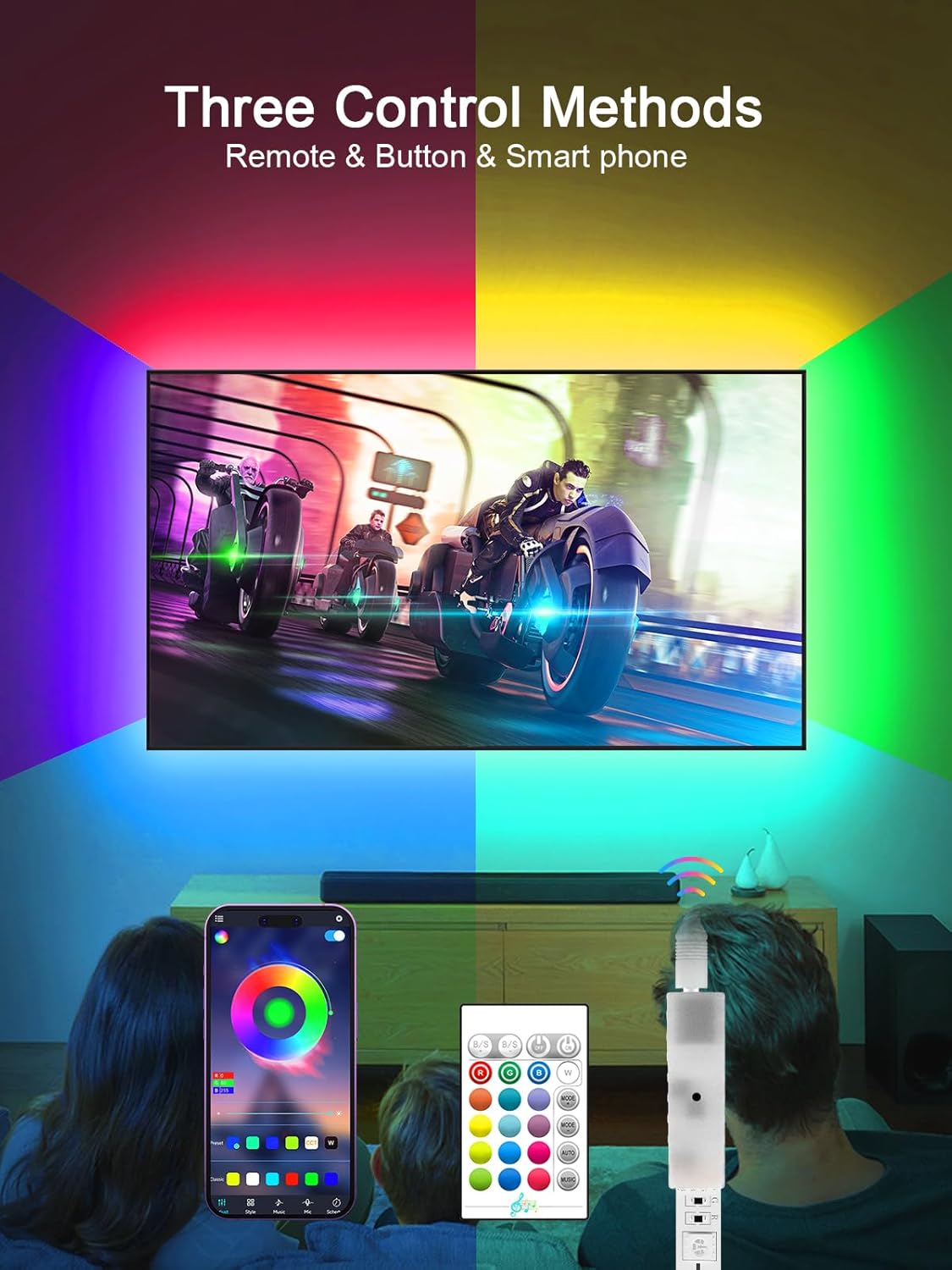 Detalle 2 de KANTUTOE LED TV Hintergrundbeleuchtung 4 m für 43–55 Zoll Fernseher – Musik-Sync RGB-Lichtstreifen