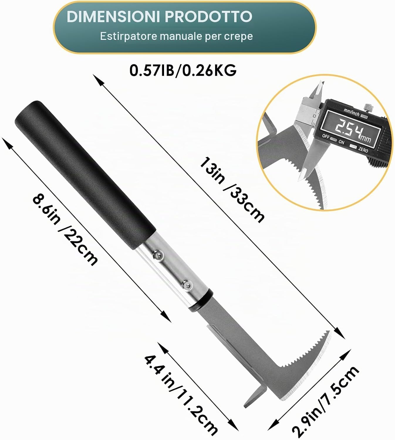 Detalle de BARAYSTUS Estirpatore Erbacce Manuale: Raschietto per Fughe con Impugnatura da 33 cm, Bordo Seghettato in Acciaio Inox