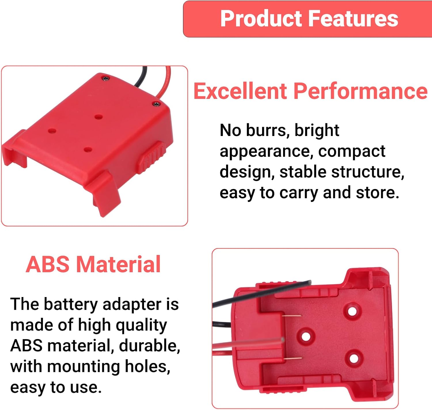 Detalle de Adattatore per Batteria Milwaukee 18V M18 XC18 con Connettore di Alimentazione e Foro di Fissaggio