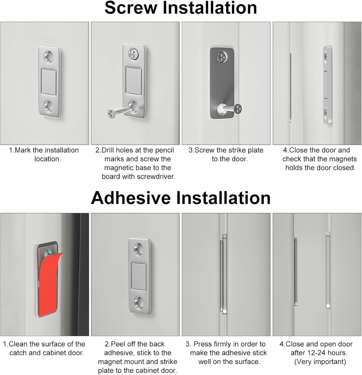 Thumbnail 4 de Chiudiporta calamita Jiayi, 12 pezzi adesivi per chiusura magnetica ultra sottile