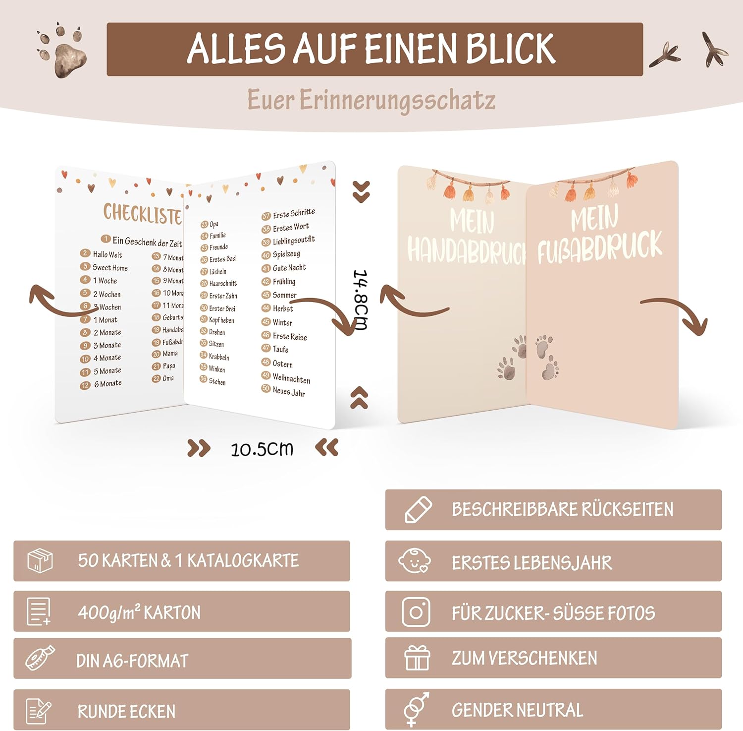 Thumbnail 5 de 50 Meilensteinkarten Baby – Boho Stil mit Geschenkbox