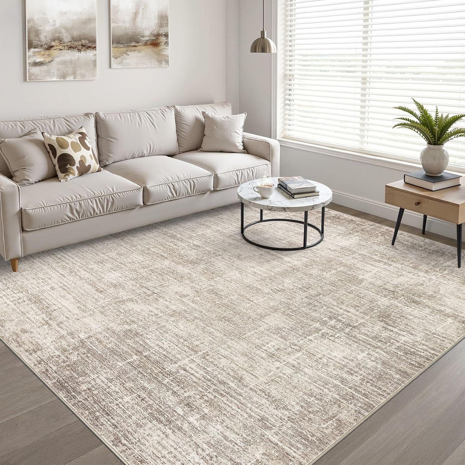 Thumbnail 5 de 9x12 Neutral Brown Washable Area Rug