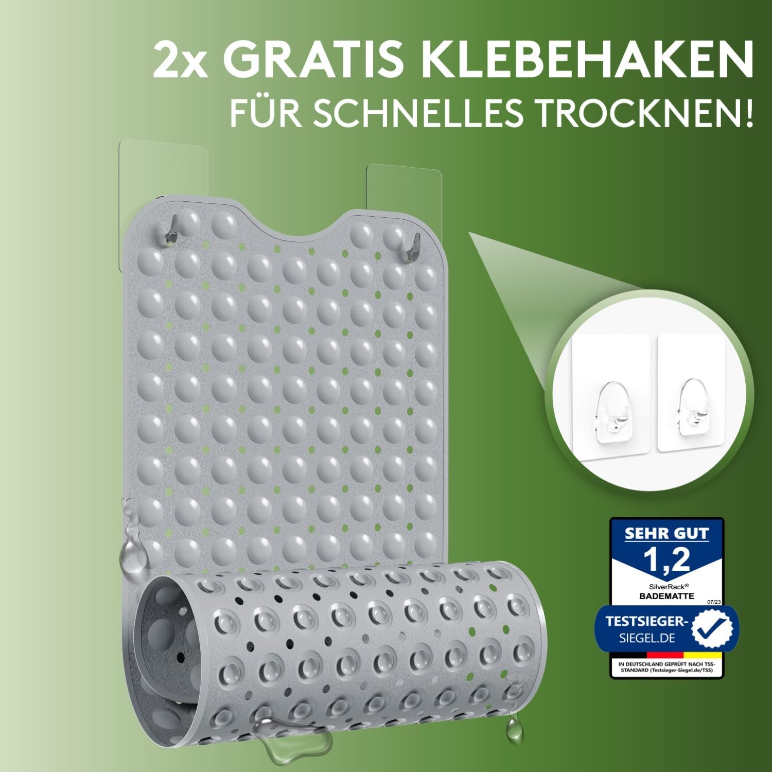 Detalle de SilverRack Badewannenmatte 100x40 cm Grau – Antirutschmatte für Badewanne