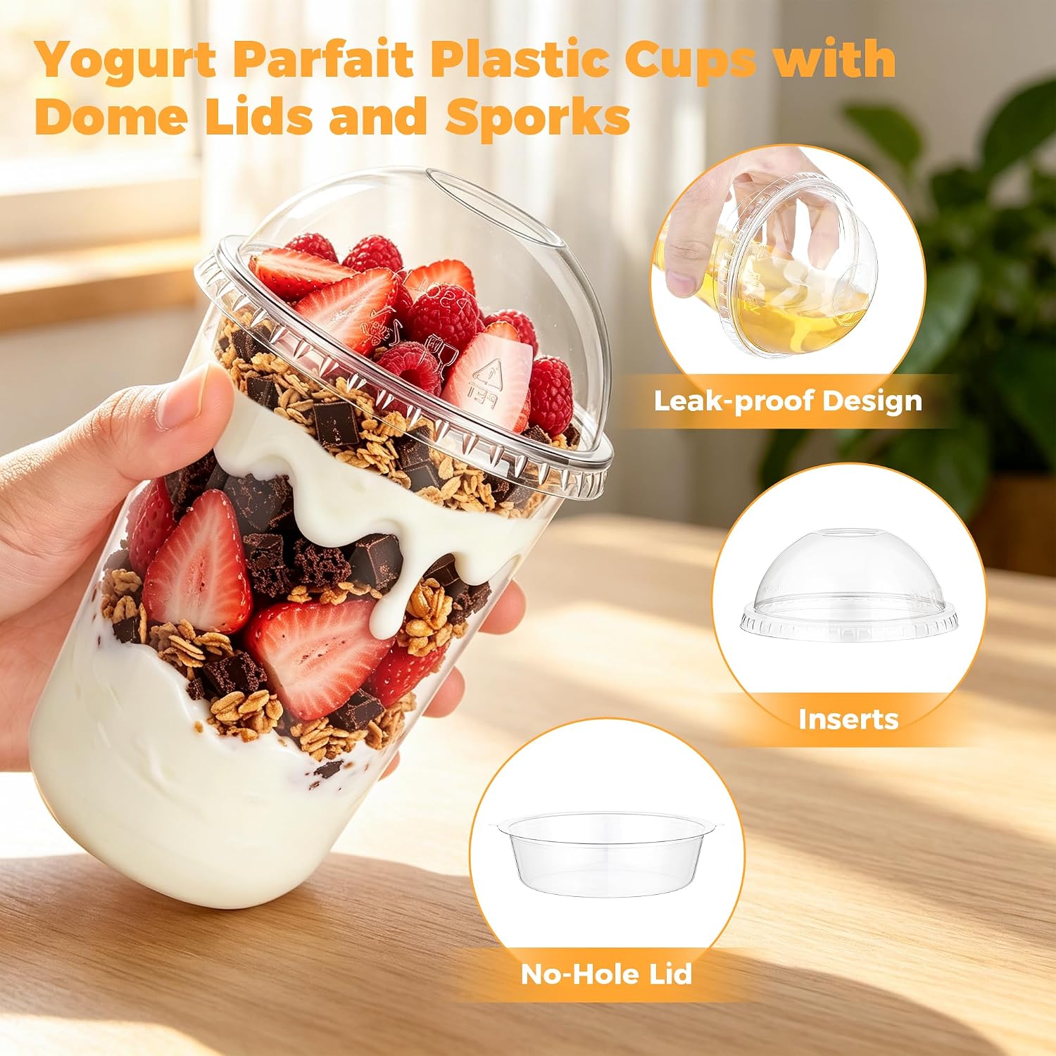 Detalle de DI QIU REN DQR-CA-59-16U-Parfait Cups-50pc, 16 oz Clear Cups with Dome Lids