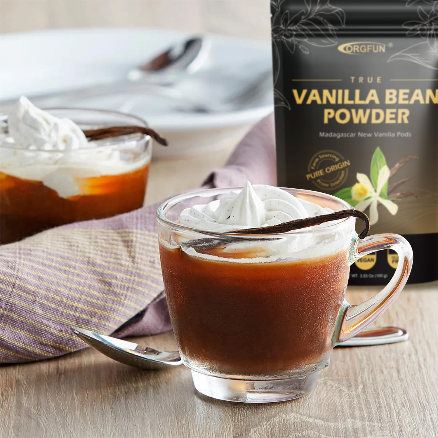Detalle de ORGFUN Madagascar Vanilla Bean Powder, Pure Ground Vanilla, 3.53 oz