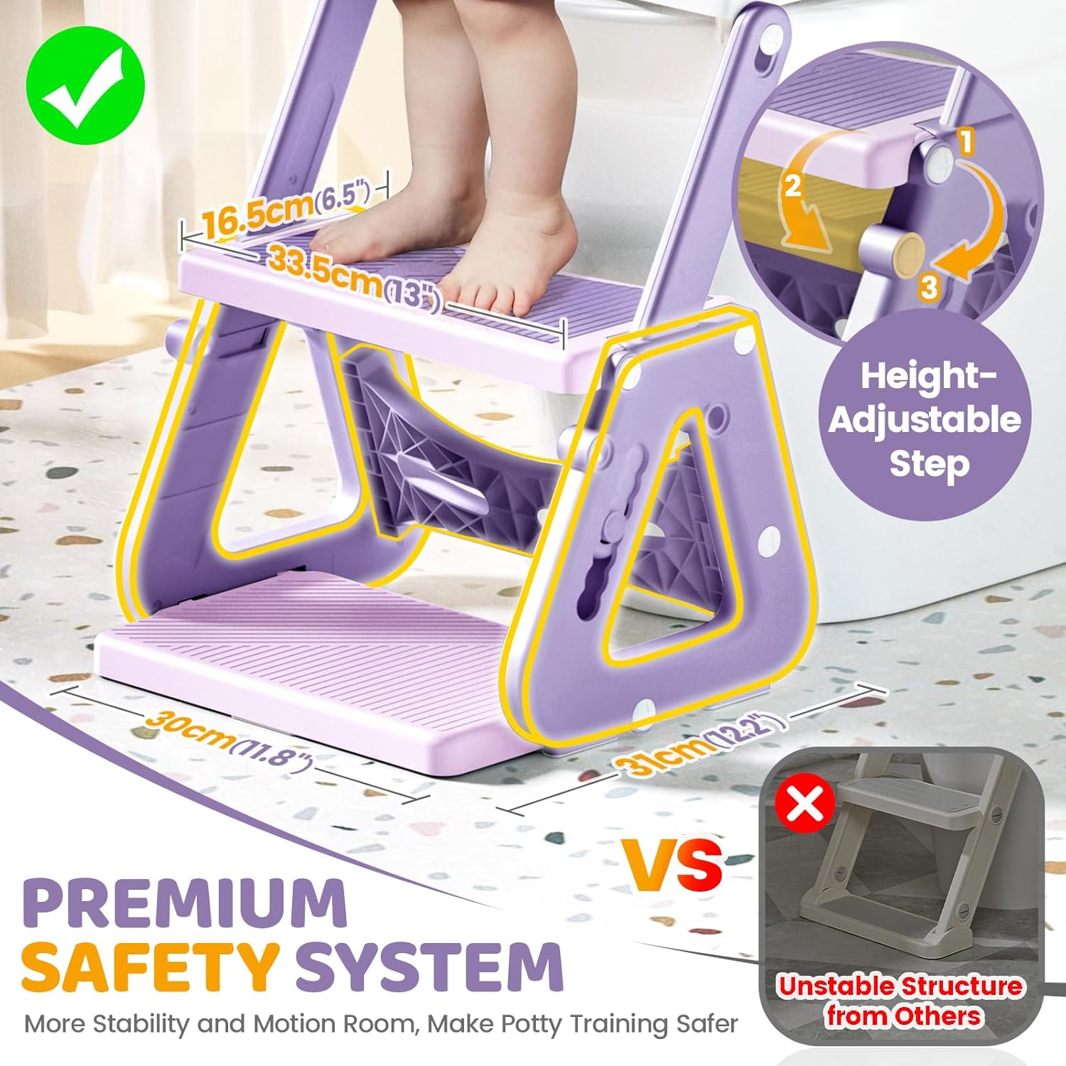 Thumbnail 1 de Orzbow réducteur de toilette enfant avec marche pliable et rehausseur antidérapant (grenouille, rosé violacé)