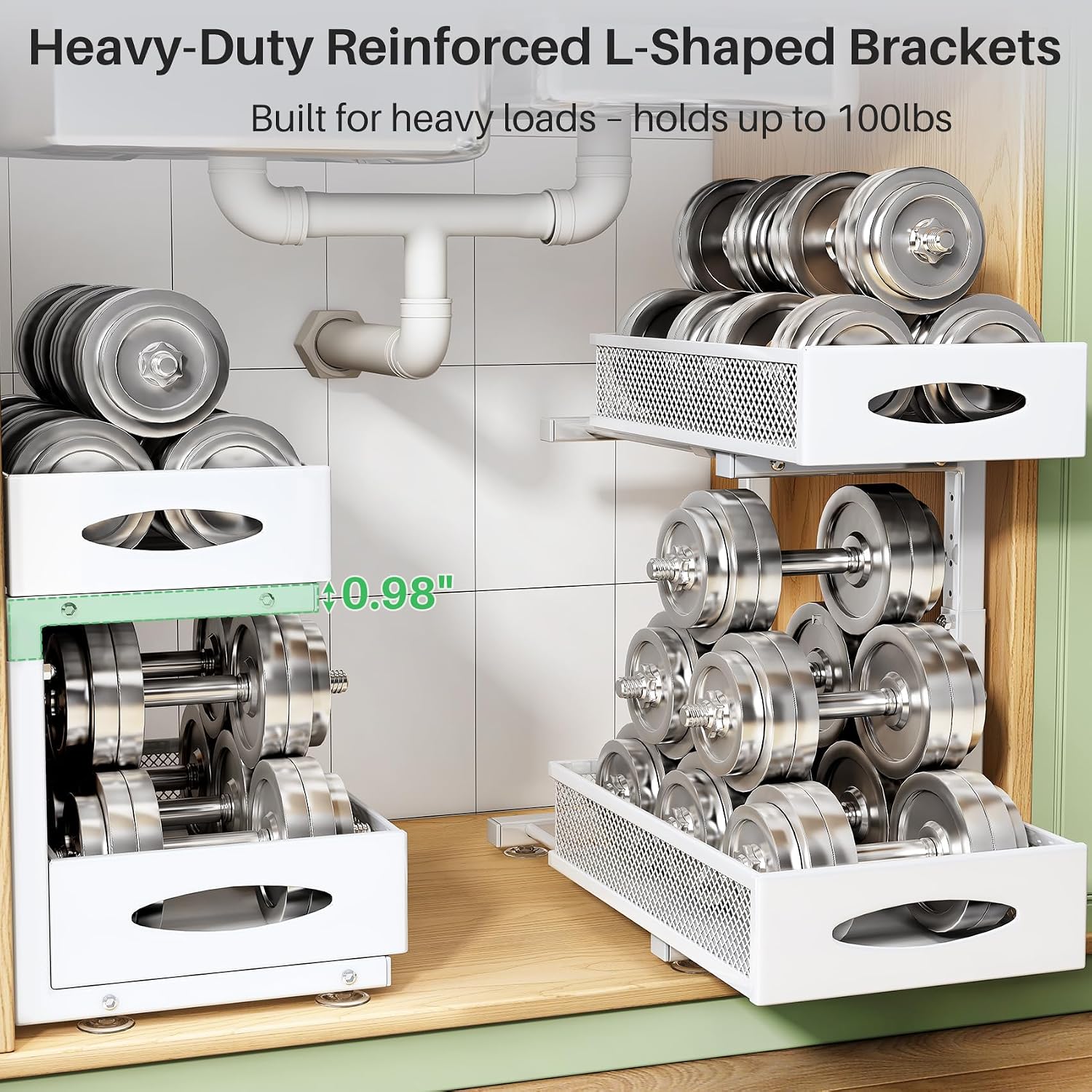Thumbnail 4 de Under Sink Organizer 2-Tier Pull-Out Shelves