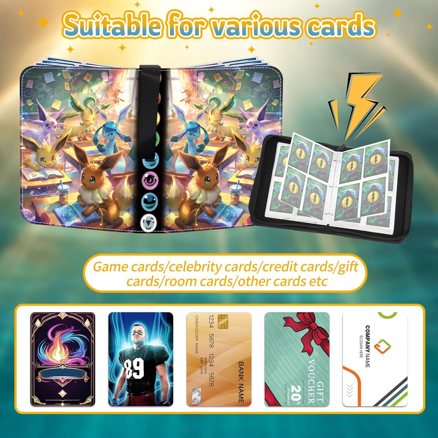 Thumbnail 3 de ZZKW Sammelkarten-Album mit Reißverschluss (50 Seiten, bis 400 Karten) – wasserdichtes Card Binder