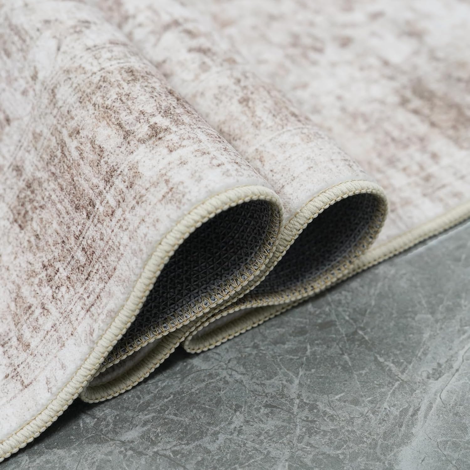 Thumbnail 4 de 12x15 Beige Brown Machine-Washable Vintage Area Rug with Non-Slip Rubber Backing