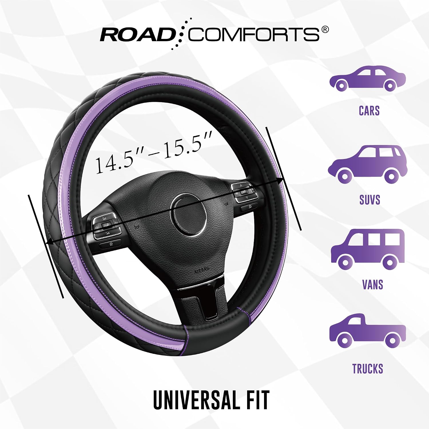 Thumbnail 6 de Road Comforts Leather Steering Wheel Cover – Black & Purple (14.5–15 Inch Universal Fit)