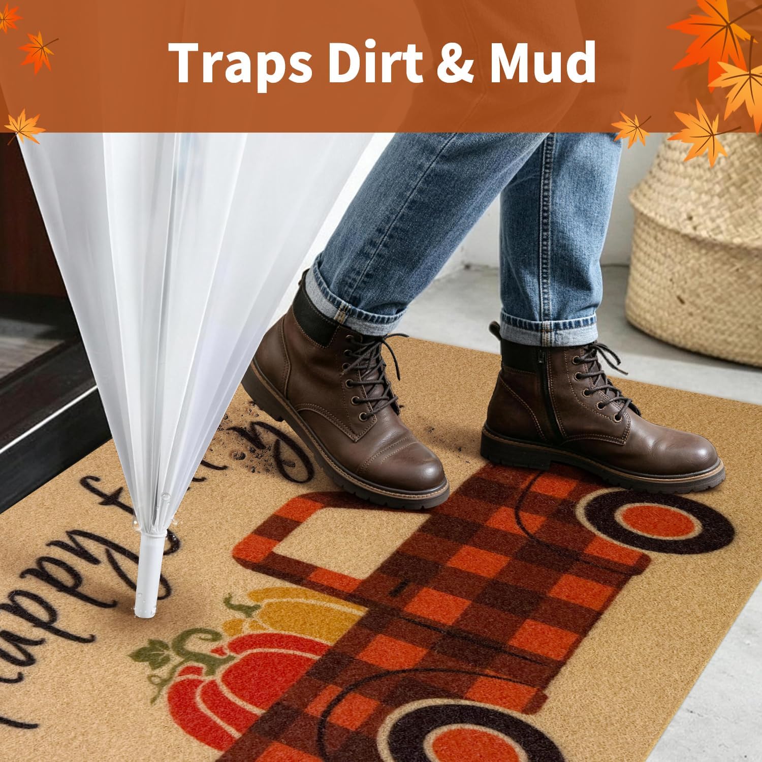 Thumbnail 2 de PKFEDR PK-DM-FBA Fall Doormat, Pumpkin Truck Print, Non-Slip, 17" x 30