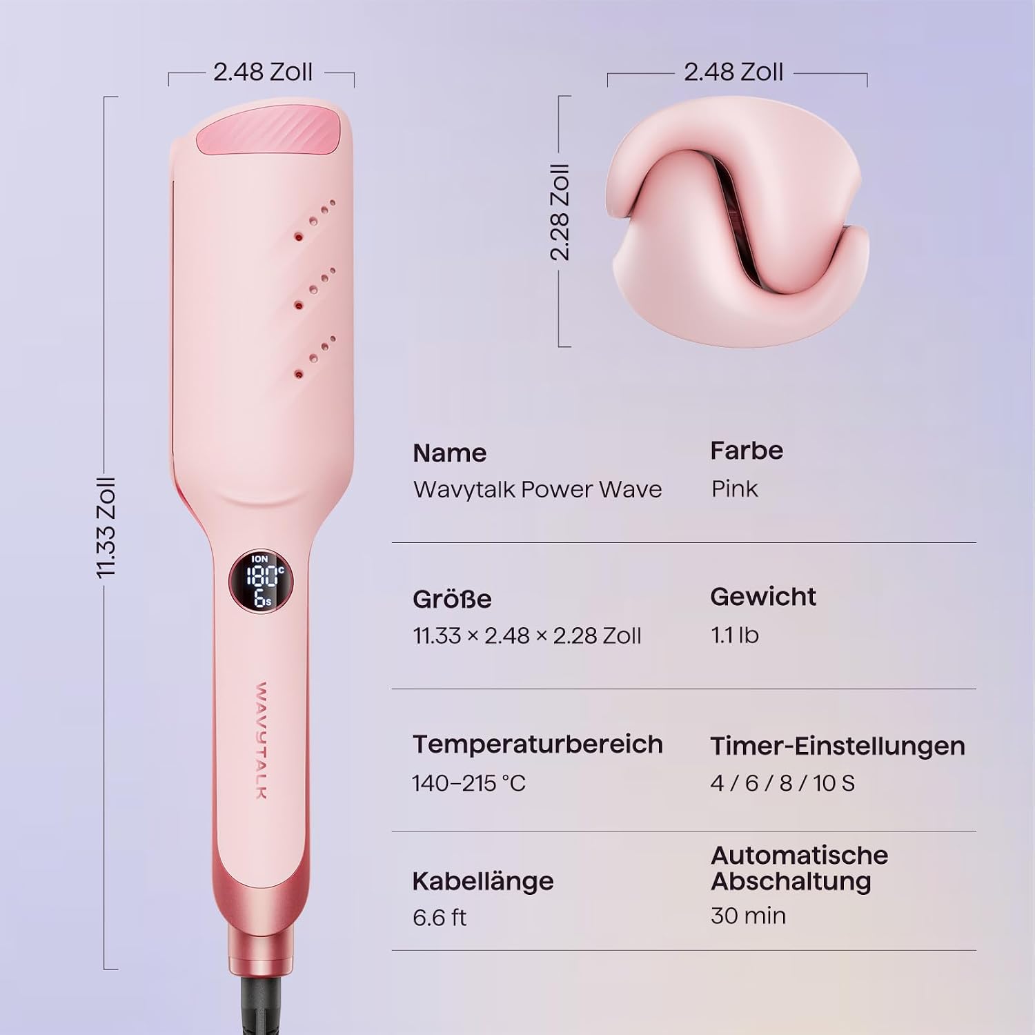 Thumbnail 6 de Wavytalk Power Wave Welleneisen – 35 mm Wellenschaum mit Ionenschutz und Belüftung, Rose