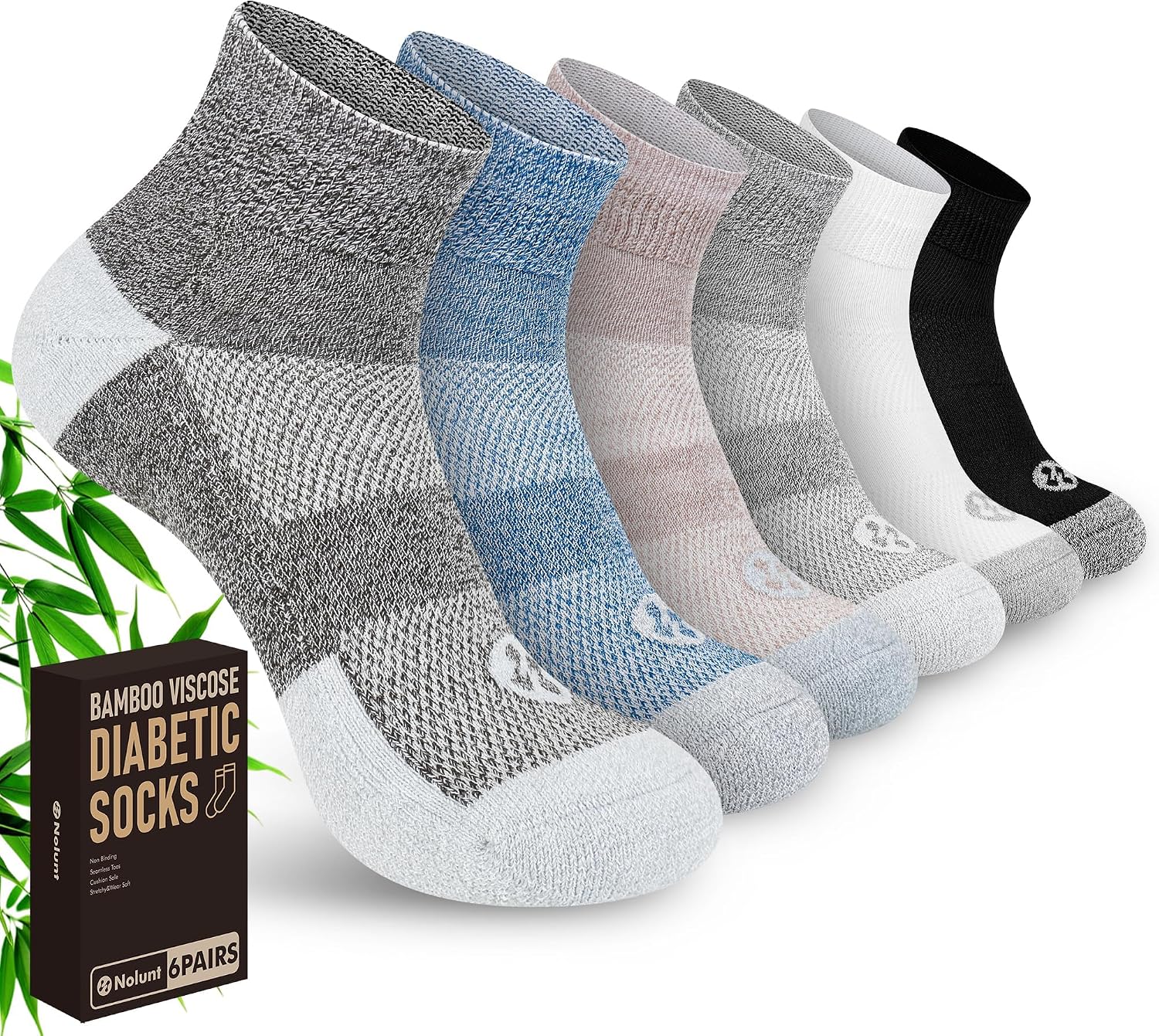 Detalle de NOLUNT Diabetic Ankle Socks, 6 Pairs