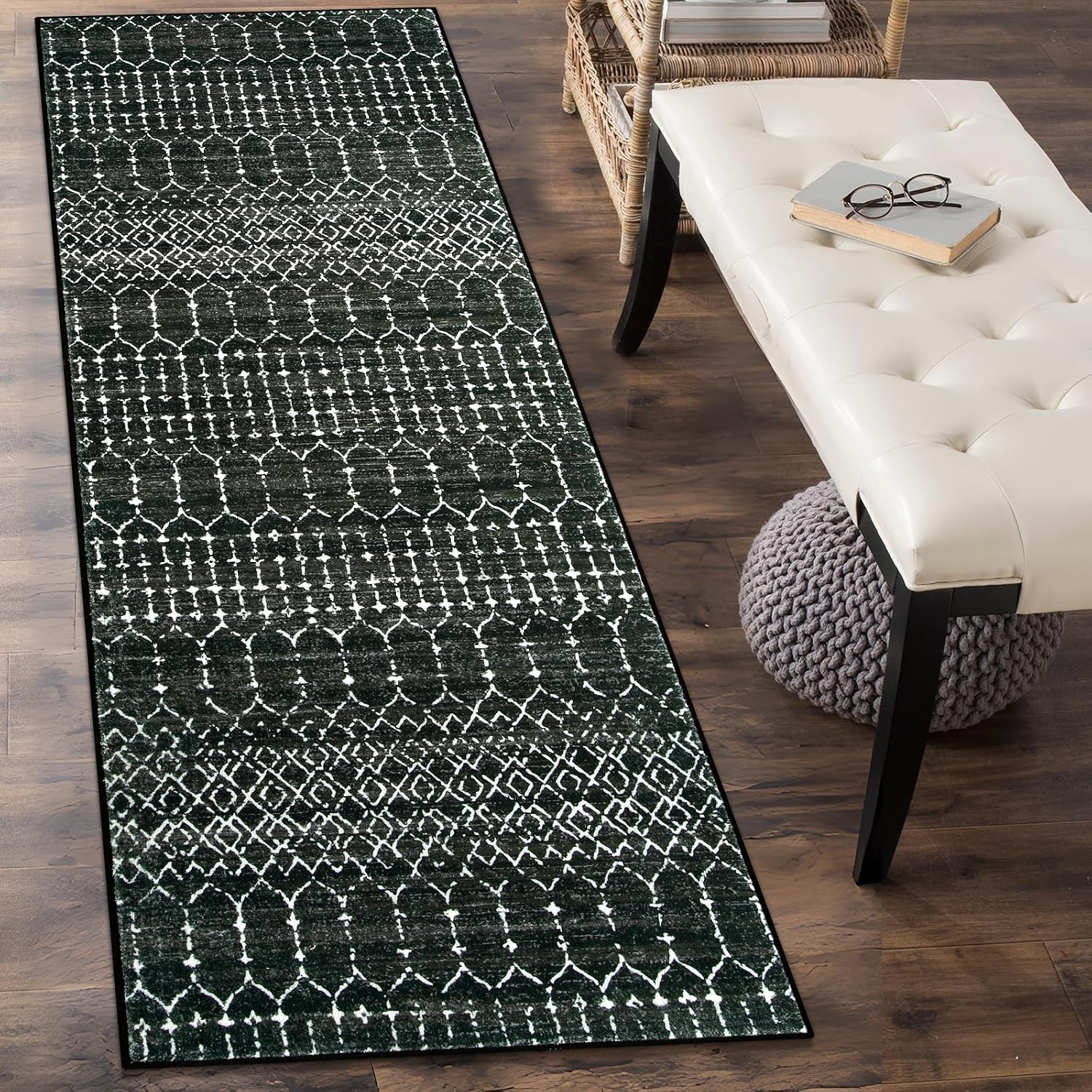 Thumbnail 6 de Lahome Moroccan Black Long Runner: Ultra-Thin, Washable Non-Slip Hallway Rug (2'5" x 12')