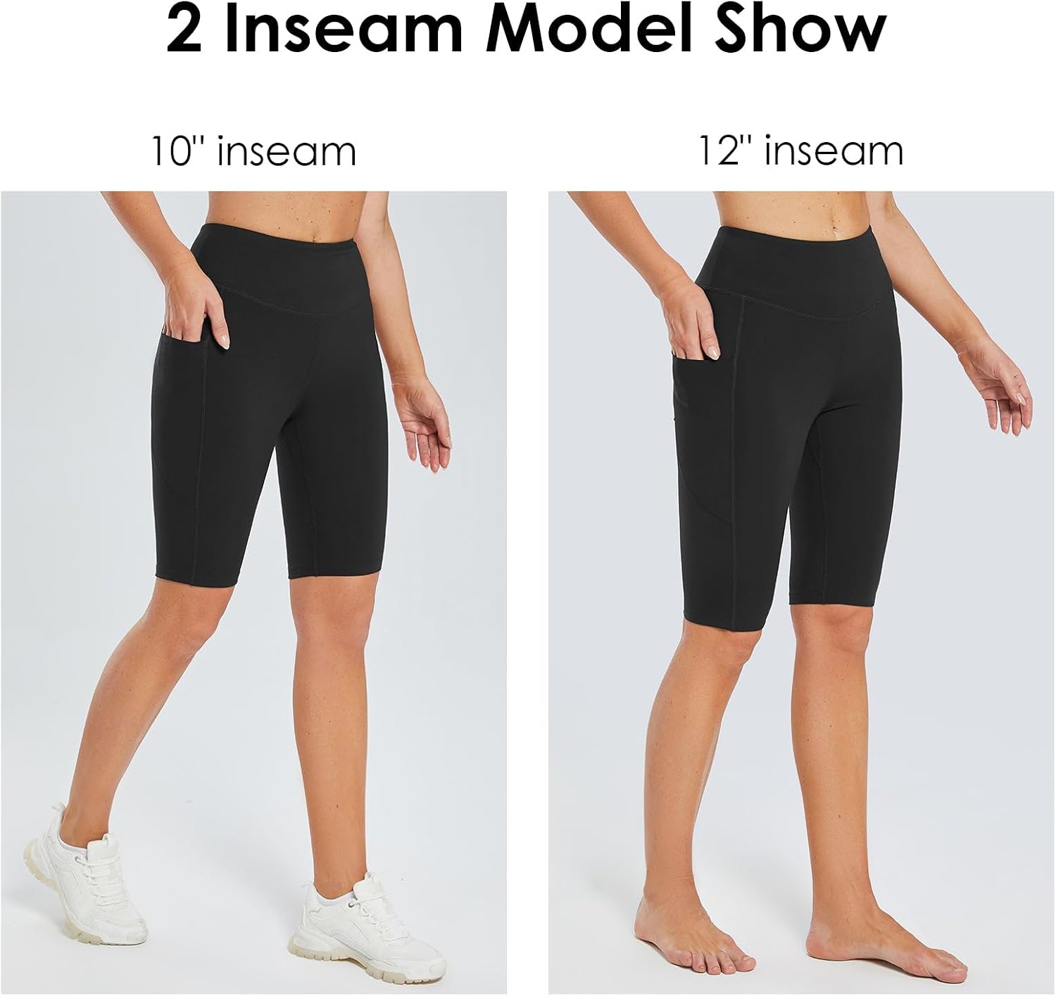 Detalle de BALEAF Women's 10" Running Shorts with Pockets: Knee-Length, High-Waisted Biker Short Trousers