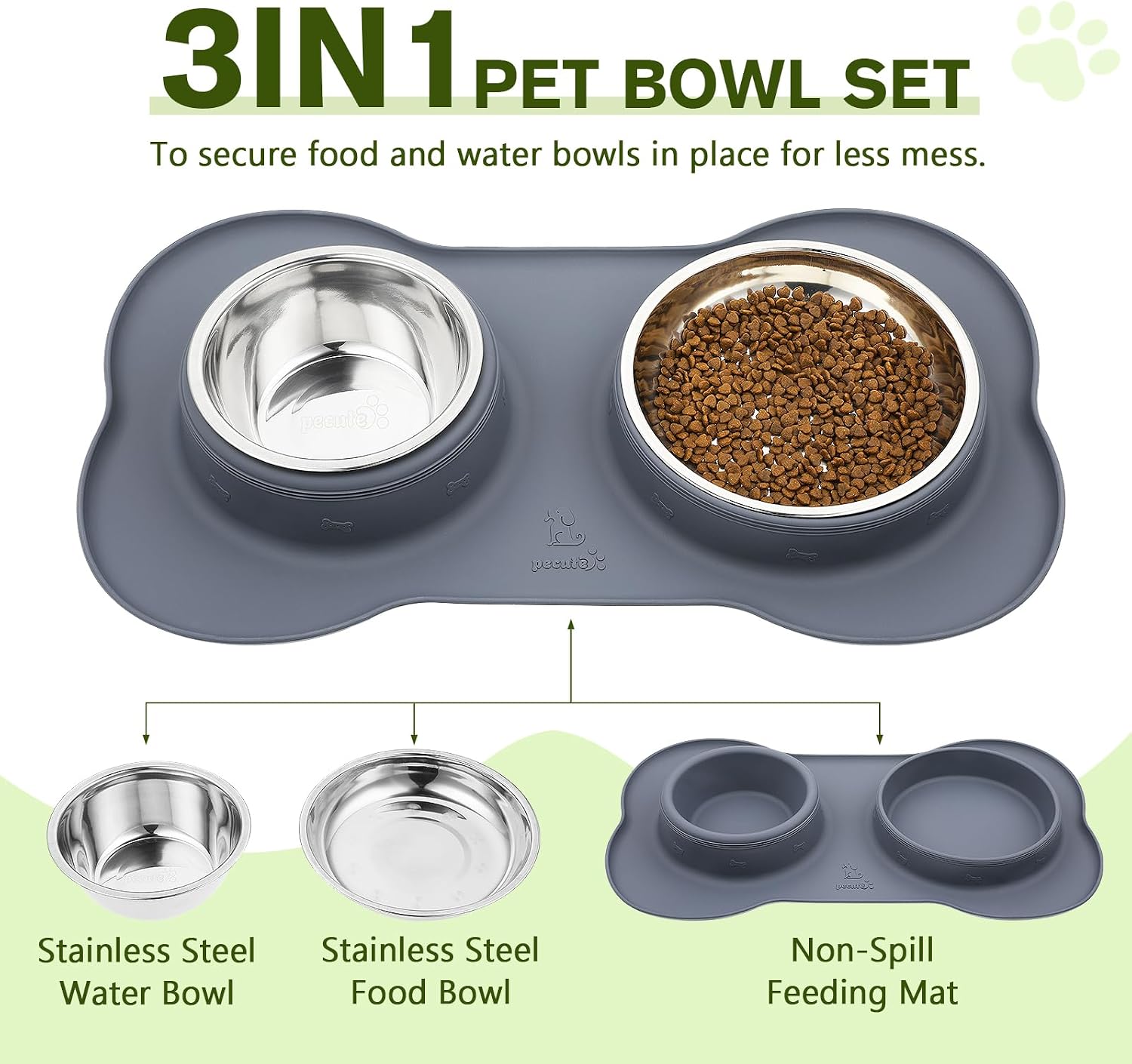 Detalle de Pecute Double Stainless Steel Dog Bowls 14oz