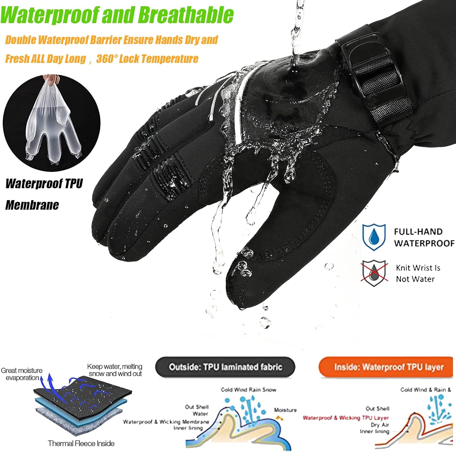 Detalle de Waterproof Windproof Winter Gloves -30°F Thinsulate