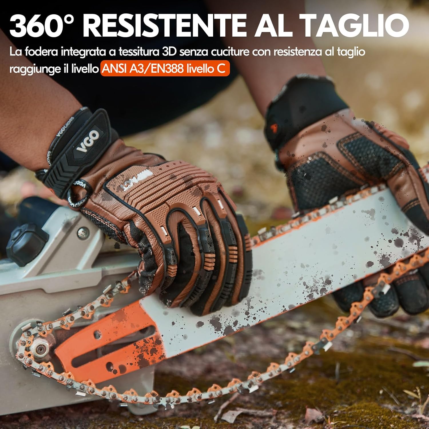Thumbnail 2 de Vgo... Guanti da lavoro antitaglio con protezione da vibrazioni e touchscreen (EN388 C, ANSI A3) — 1 paio, marrone