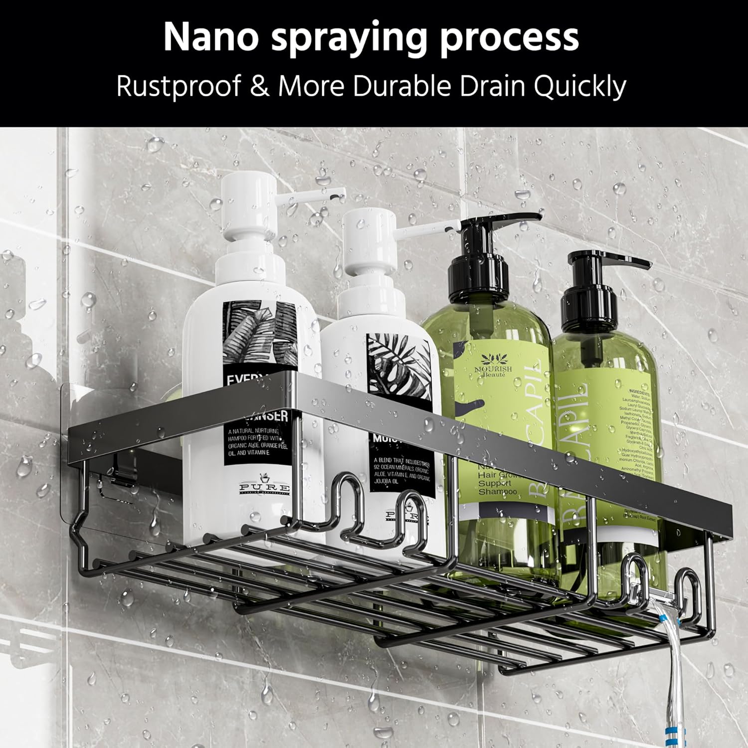 Thumbnail 3 de DIFULI Shower Caddy Shelf Organiser 2 Pack (No Drill) – Black self-adhesive shower shelves