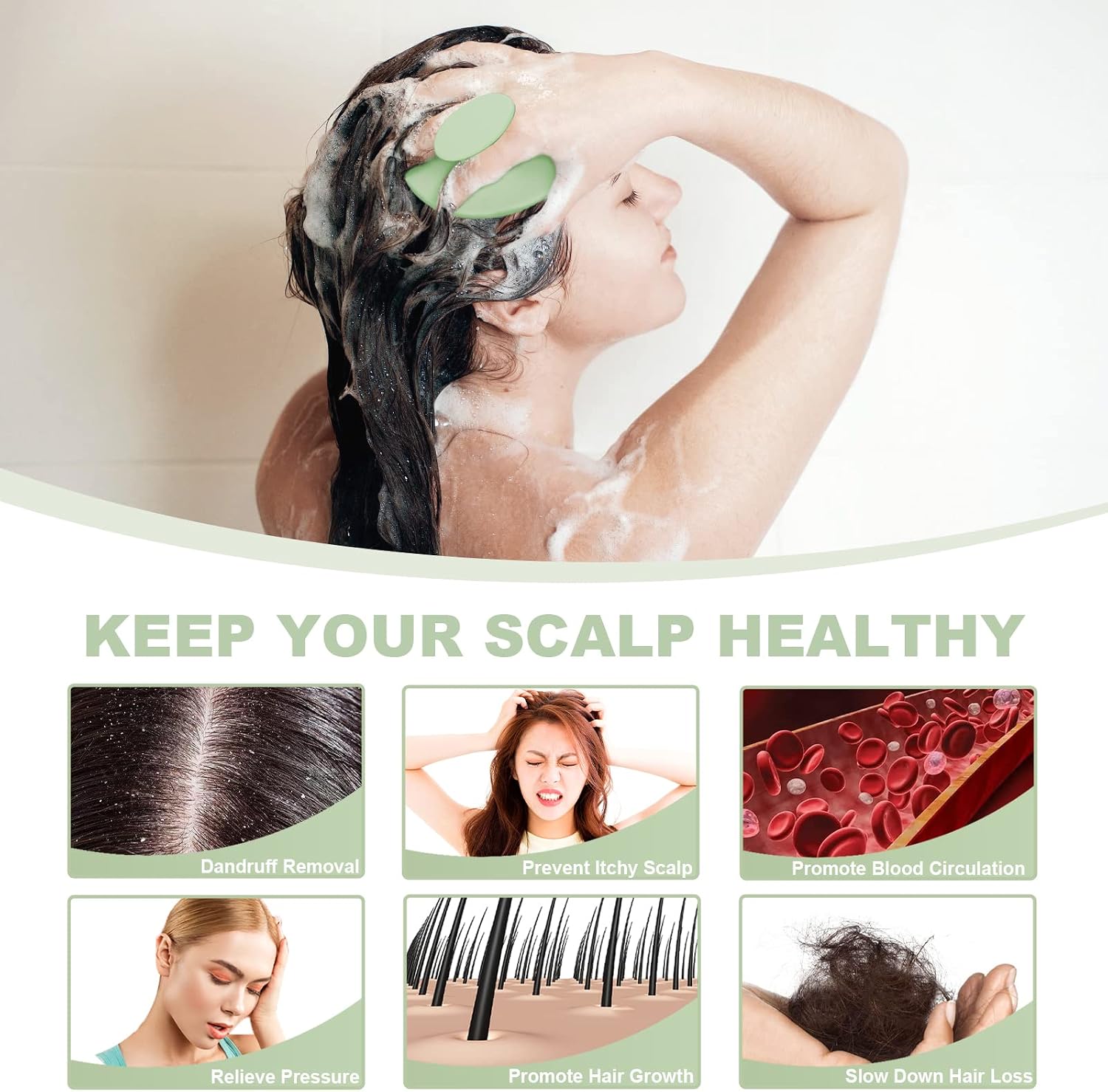 Thumbnail 3 de Meartchy 700f3d1f-b198-4ac8-8092-71400bbd1942 Silicone Scalp Massager Brush, Grass Green